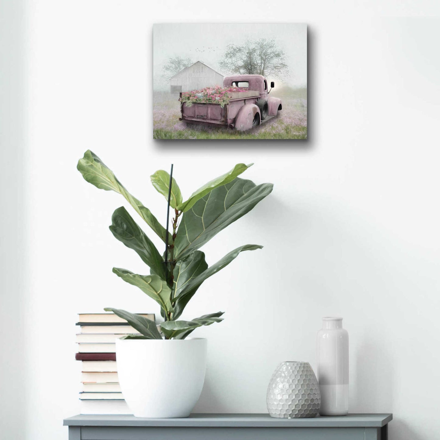 Epic Art 'Pink Flower Truck' by Lori Deiter Acrylic Glass Wall Art,16x12