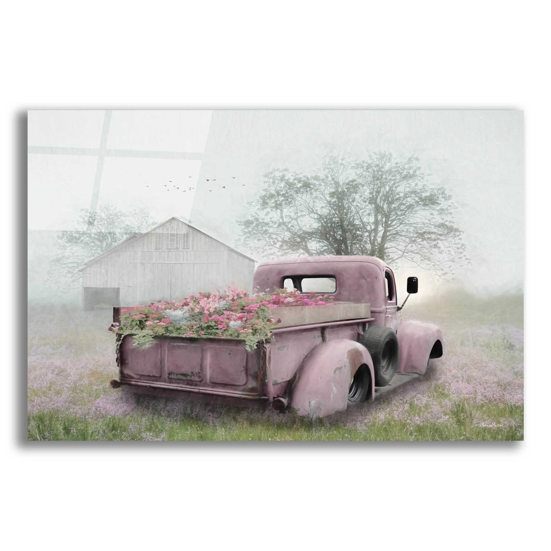 Epic Art 'Pink Flower Truck' by Lori Deiter Acrylic Glass Wall Art,16x12