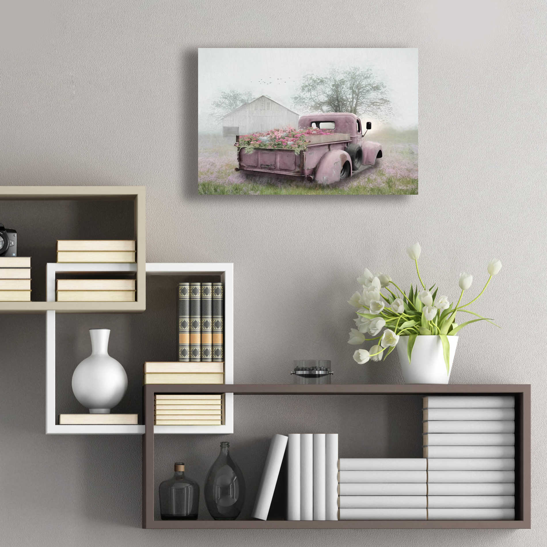 Epic Art 'Pink Flower Truck' by Lori Deiter Acrylic Glass Wall Art,24x16