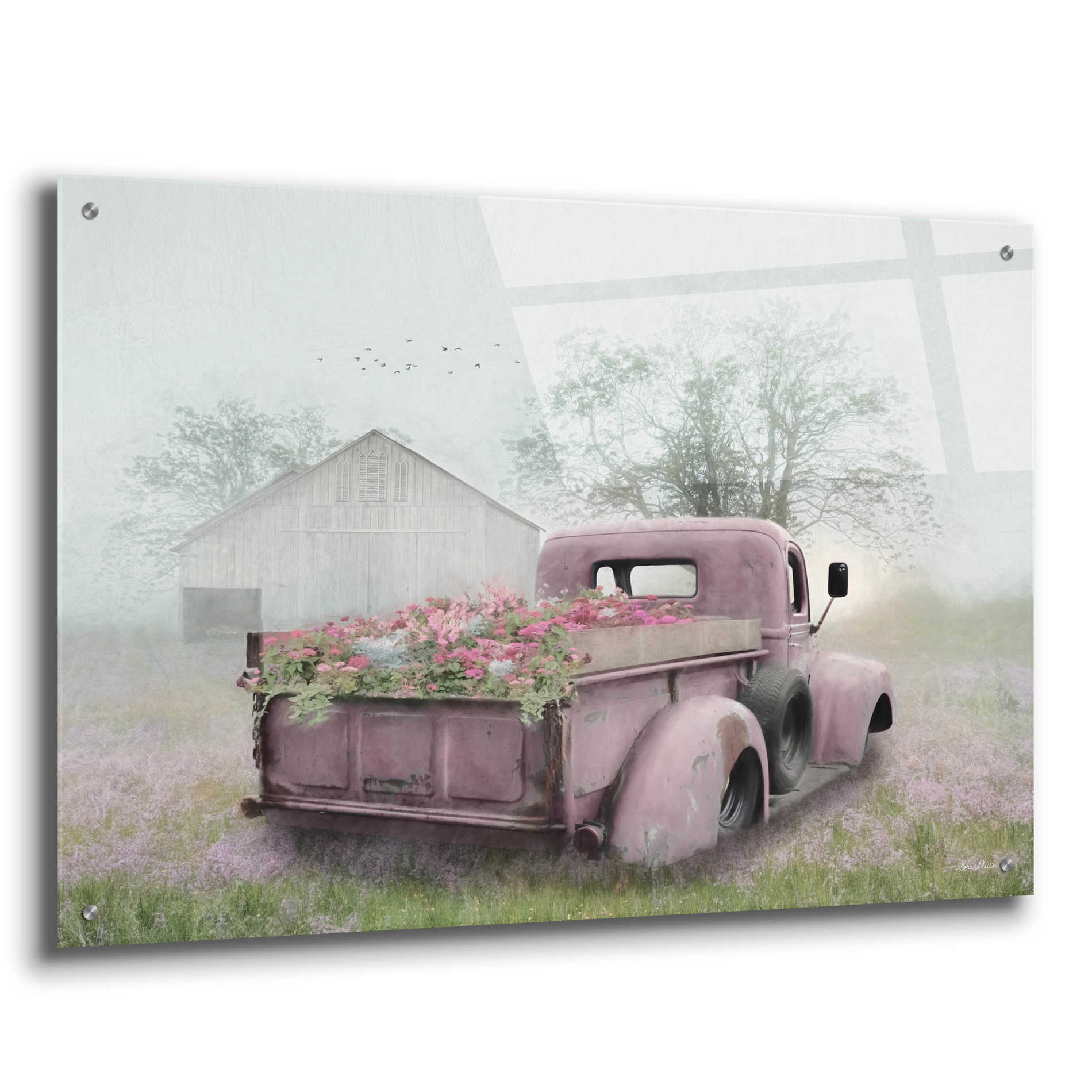 Epic Art 'Pink Flower Truck' by Lori Deiter Acrylic Glass Wall Art,36x24