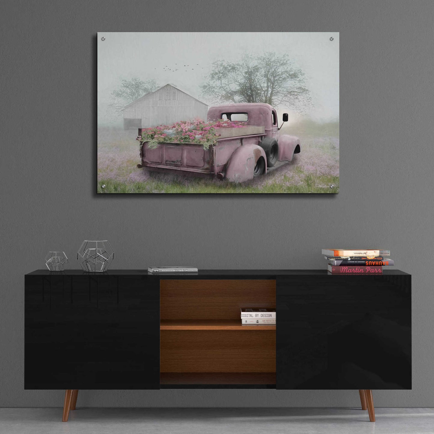 Epic Art 'Pink Flower Truck' by Lori Deiter Acrylic Glass Wall Art,36x24