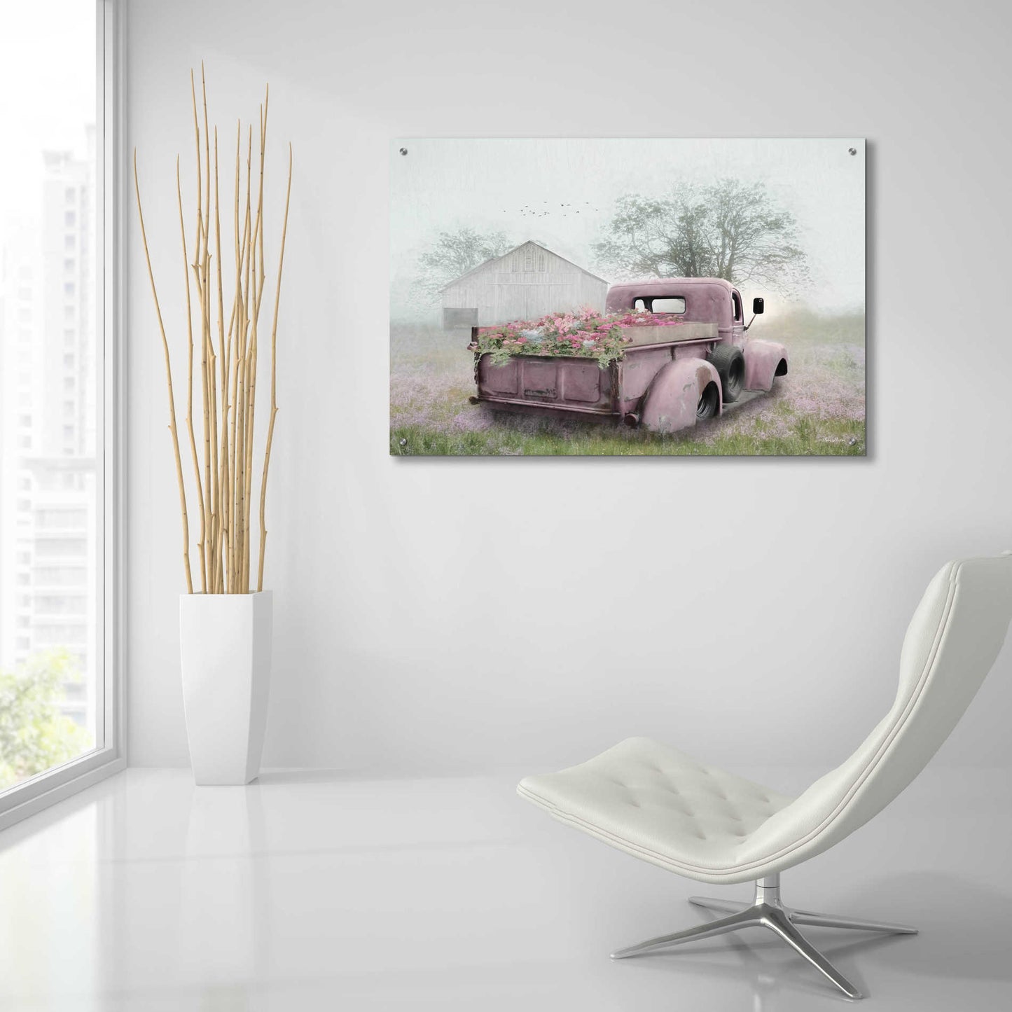 Epic Art 'Pink Flower Truck' by Lori Deiter Acrylic Glass Wall Art,36x24