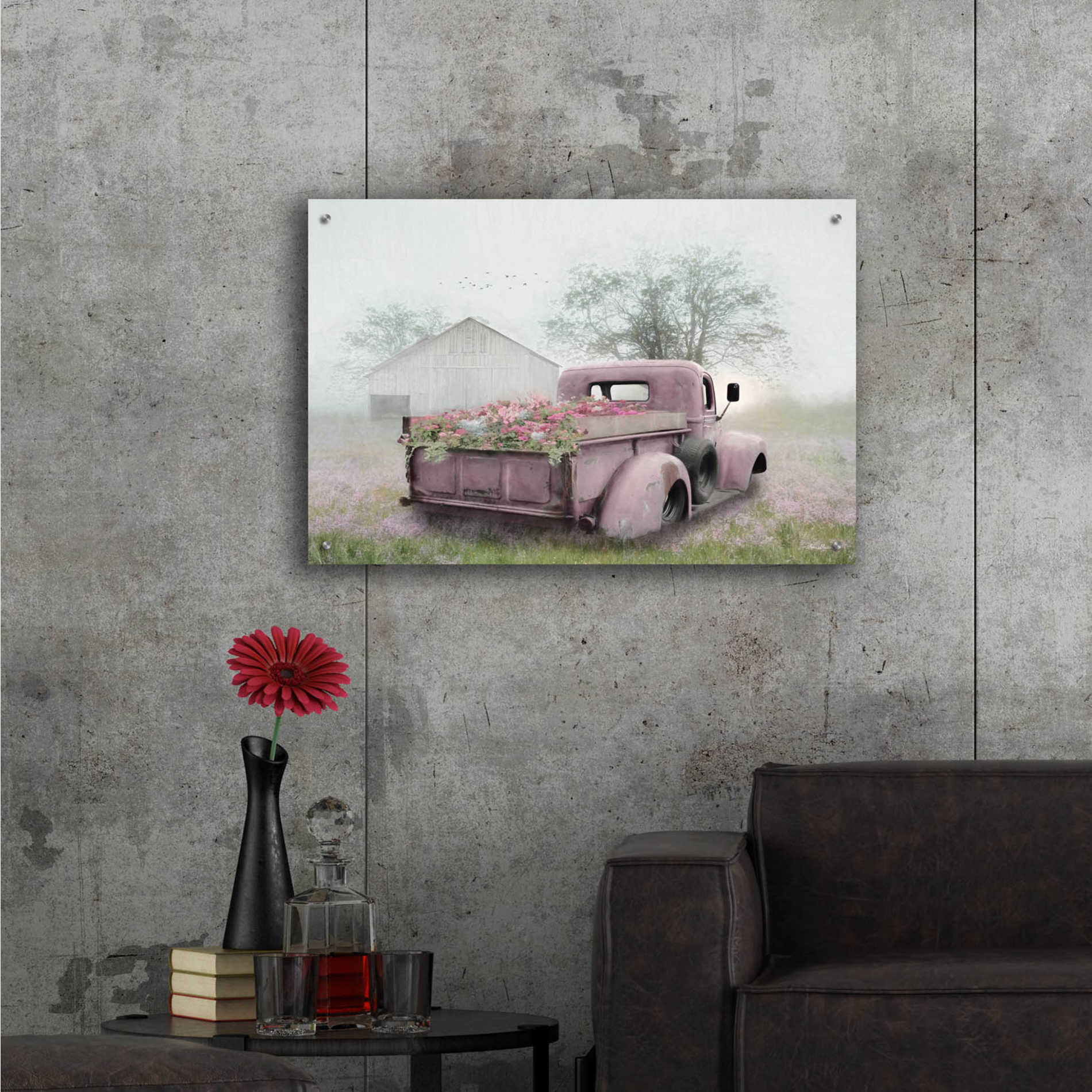 Epic Art 'Pink Flower Truck' by Lori Deiter Acrylic Glass Wall Art,36x24