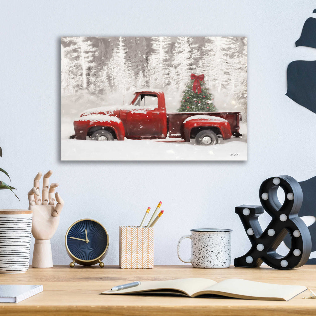 Epic Art 'Red Truck with Christmas Tree II' by Lori Deiter Acrylic Glass Wall Art,16x12