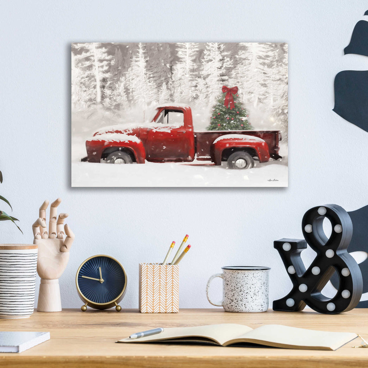 Epic Art 'Red Truck with Christmas Tree II' by Lori Deiter Acrylic Glass Wall Art,16x12