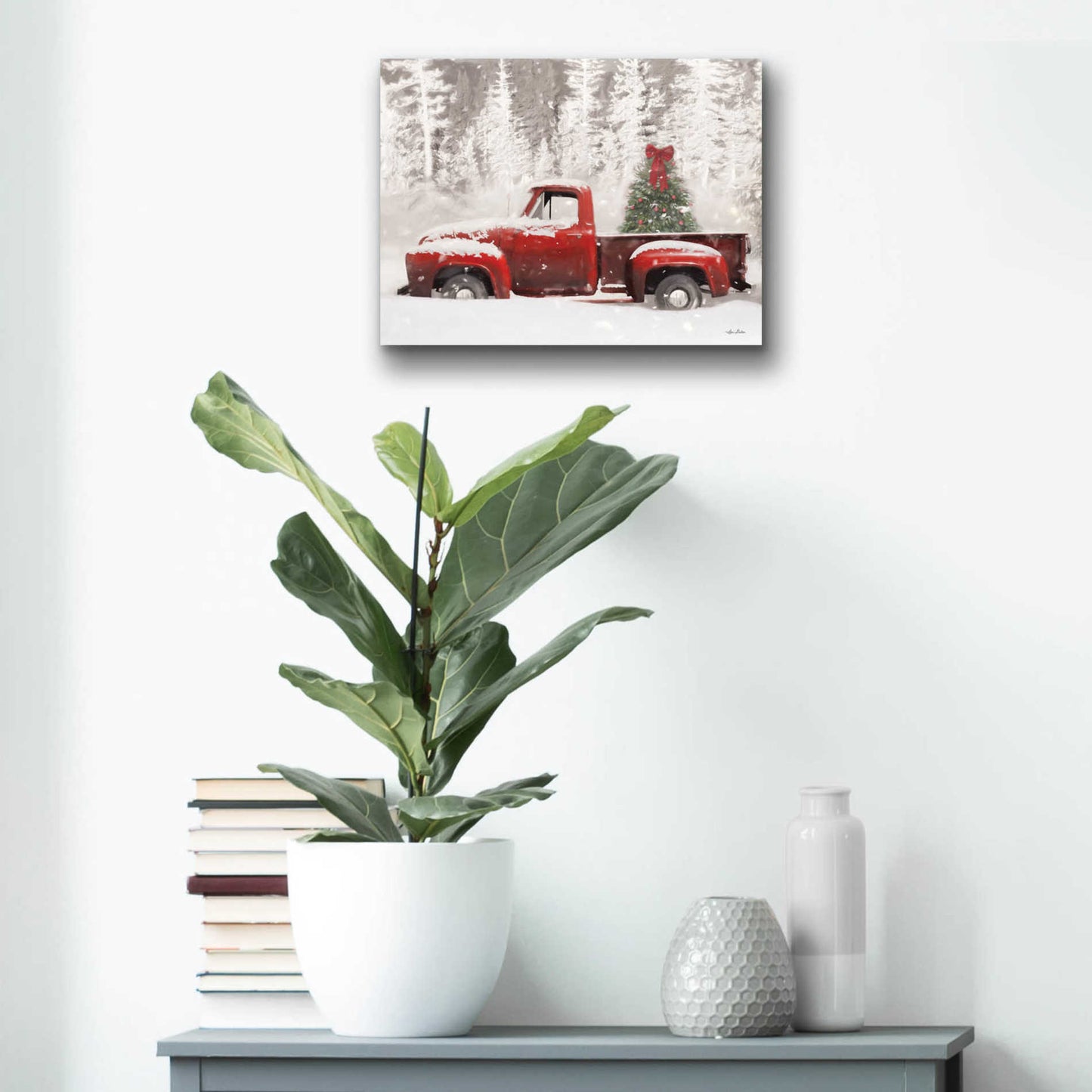 Epic Art 'Red Truck with Christmas Tree II' by Lori Deiter Acrylic Glass Wall Art,16x12