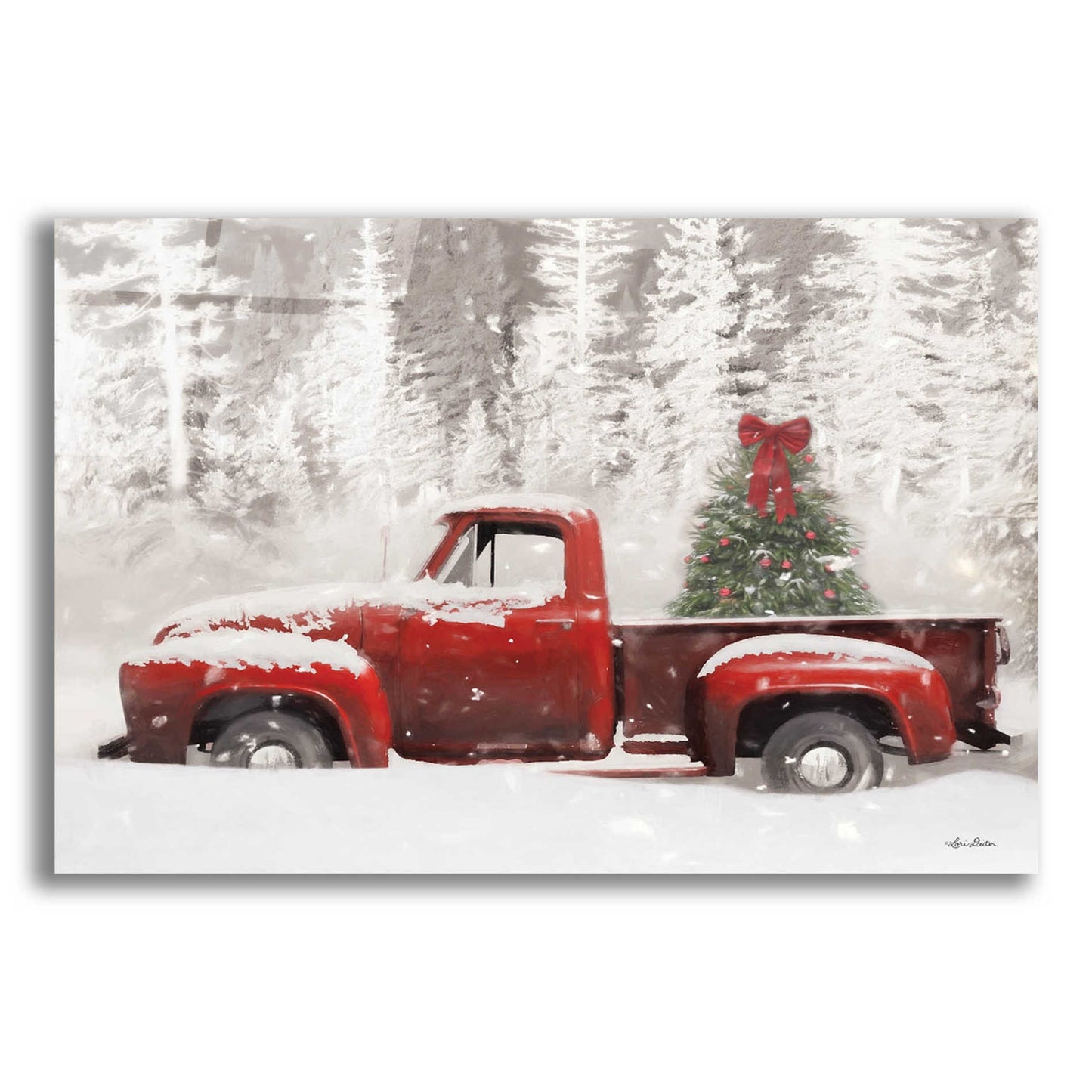 Epic Art 'Red Truck with Christmas Tree II' by Lori Deiter Acrylic Glass Wall Art,24x16