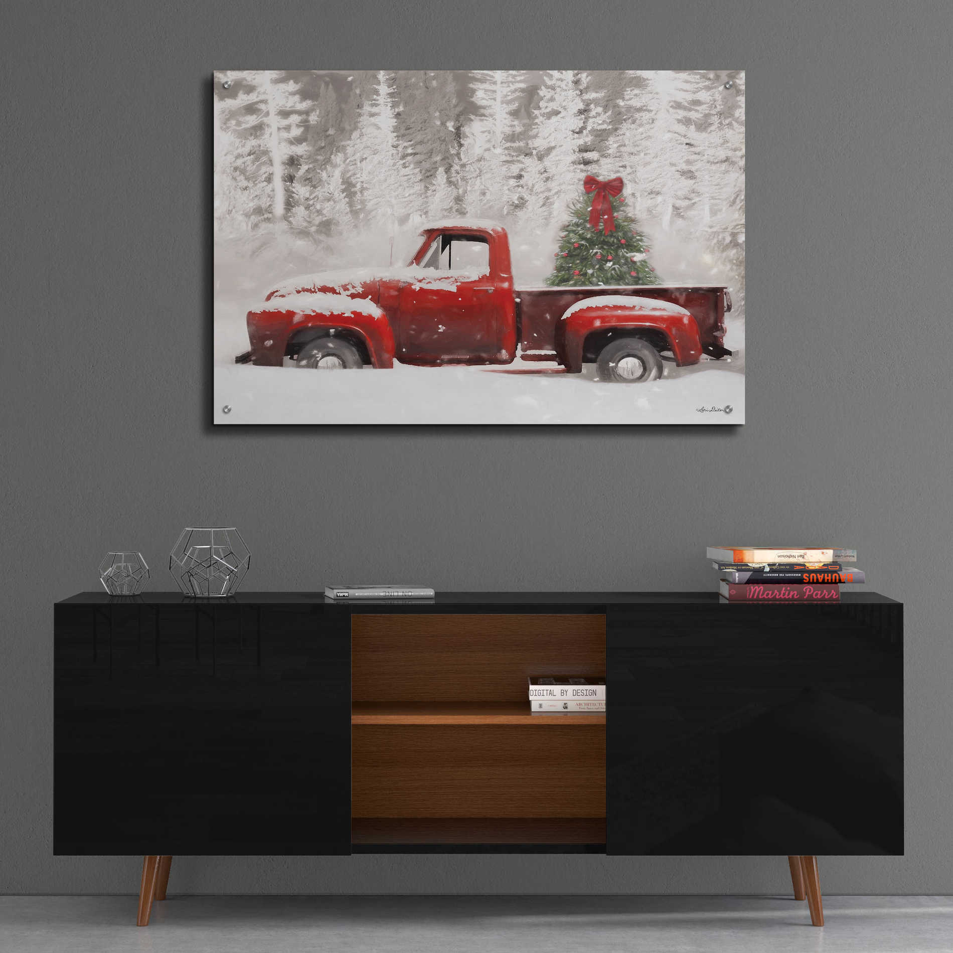 Epic Art 'Red Truck with Christmas Tree II' by Lori Deiter Acrylic Glass Wall Art,36x24
