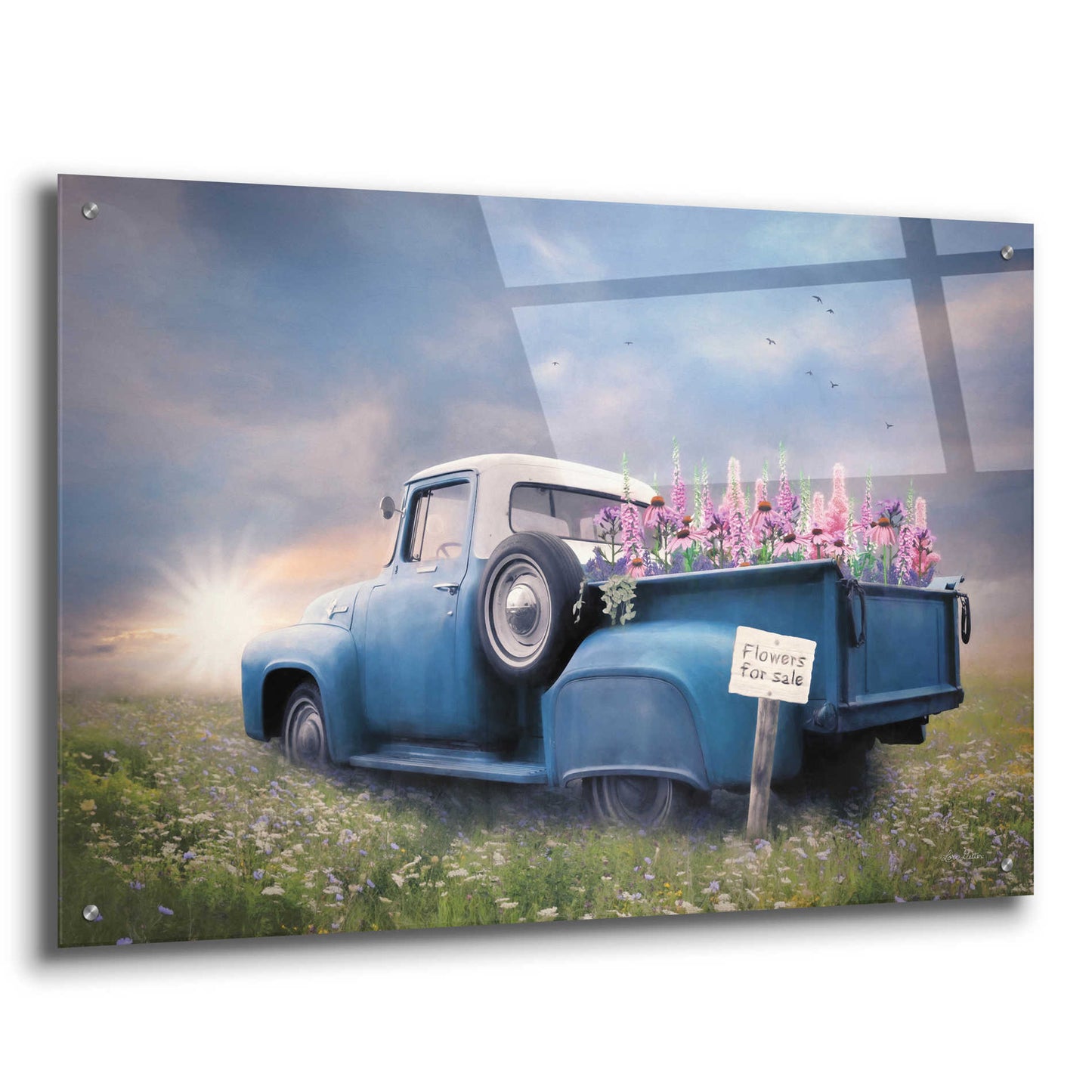 Epic Art 'Blue Ford with Foxglove Flowers' by Lori Deiter Acrylic Glass Wall Art,36x24