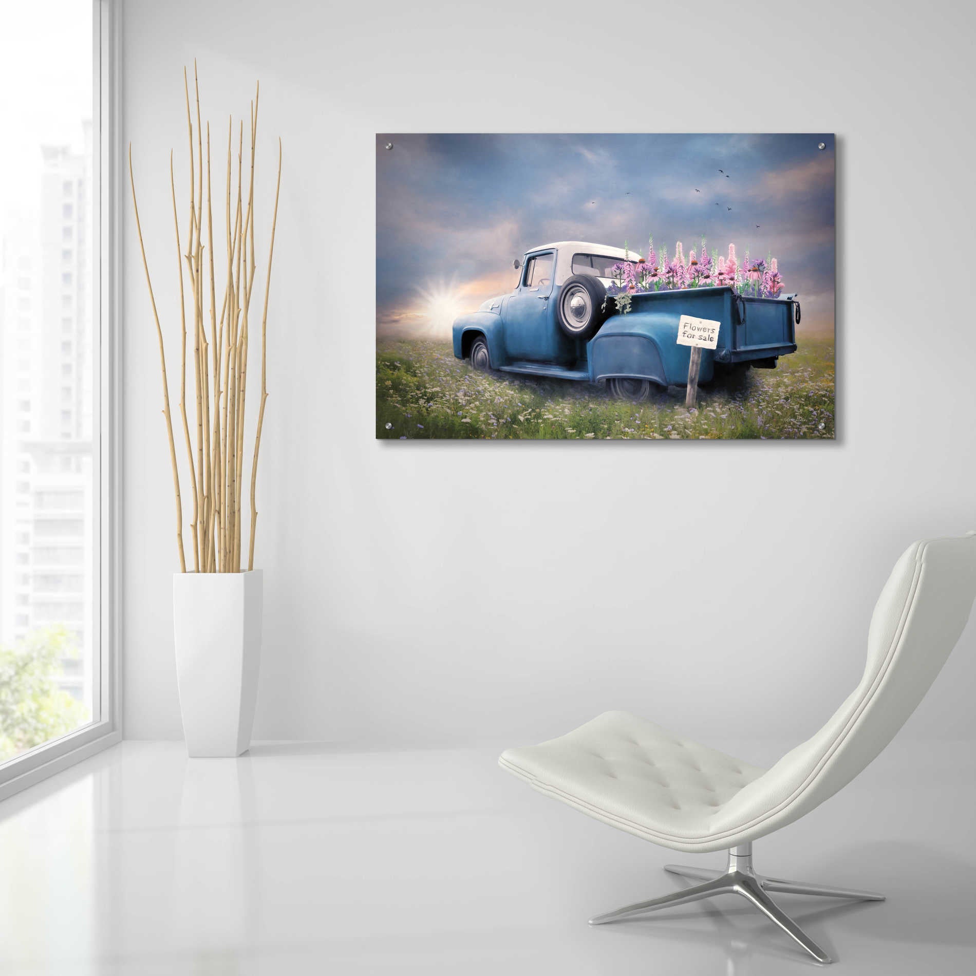 Epic Art 'Blue Ford with Foxglove Flowers' by Lori Deiter Acrylic Glass Wall Art,36x24