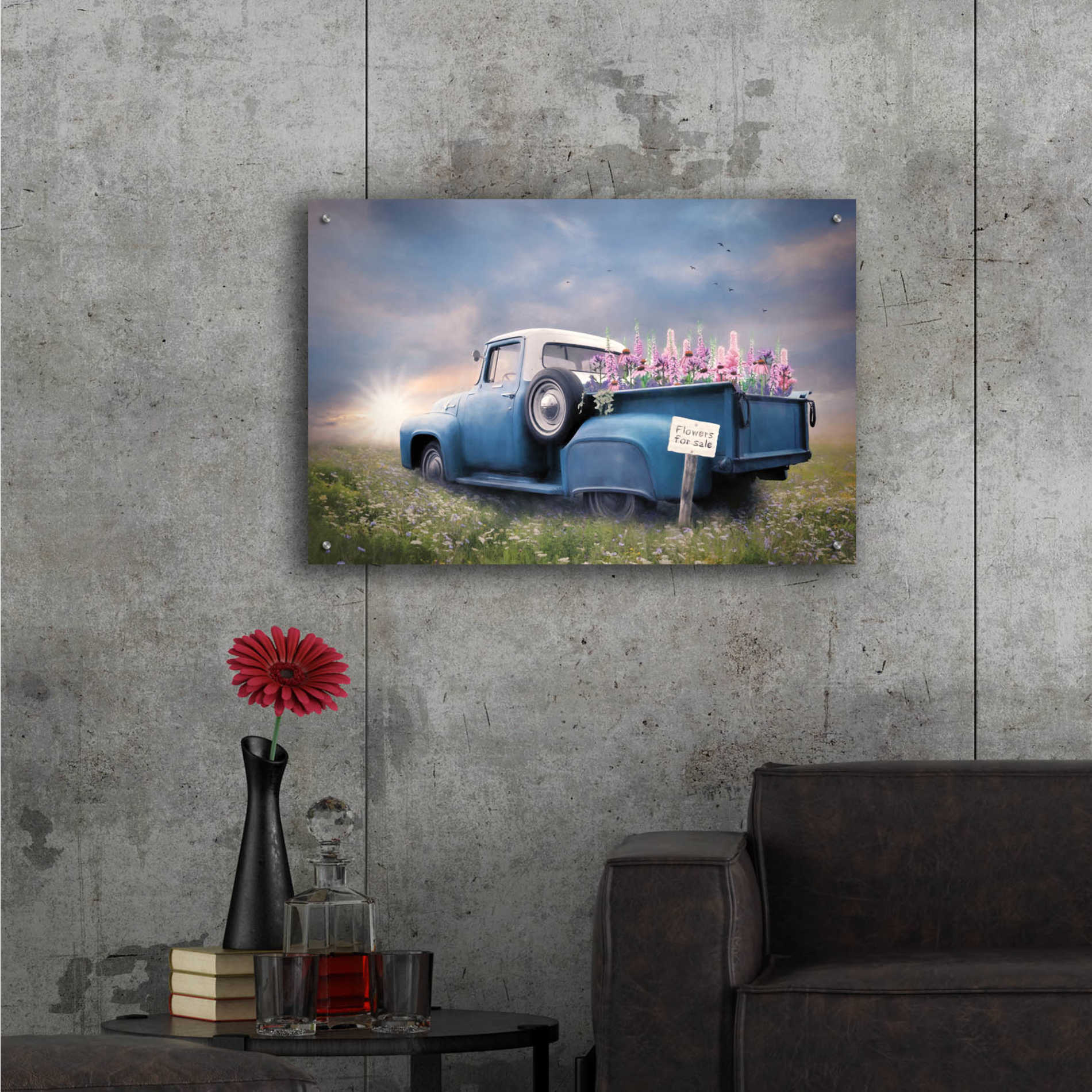 Epic Art 'Blue Ford with Foxglove Flowers' by Lori Deiter Acrylic Glass Wall Art,36x24