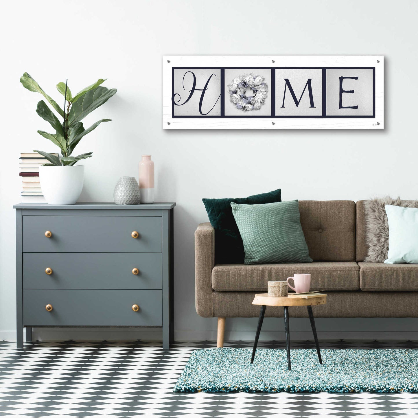 Epic Art 'Navy Blue Home' by Lori Deiter Acrylic Glass Wall Art,48x16