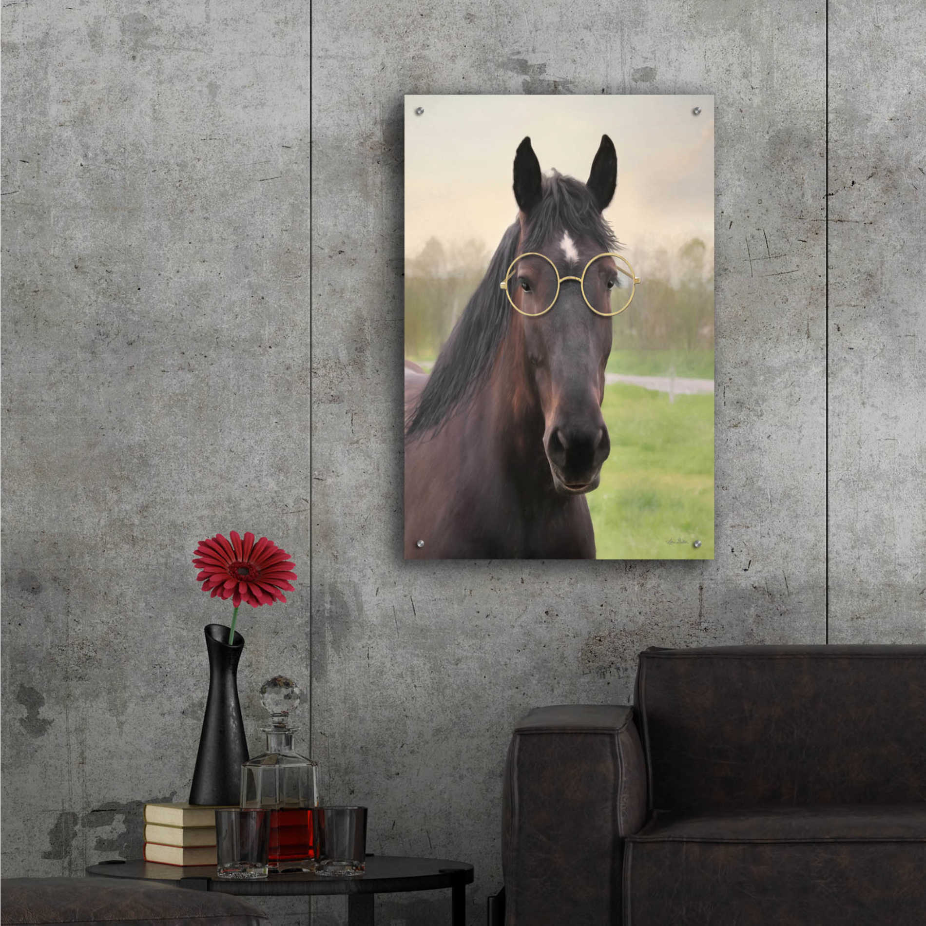 Epic Art 'Horse with Round Glasses' by Lori Deiter Acrylic Glass Wall Art,24x36