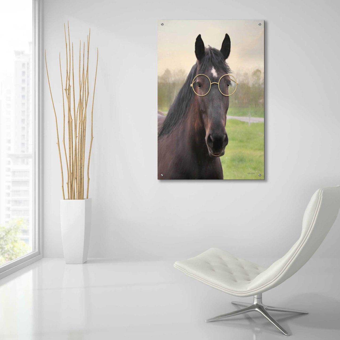 Epic Art 'Horse with Round Glasses' by Lori Deiter Acrylic Glass Wall Art,24x36