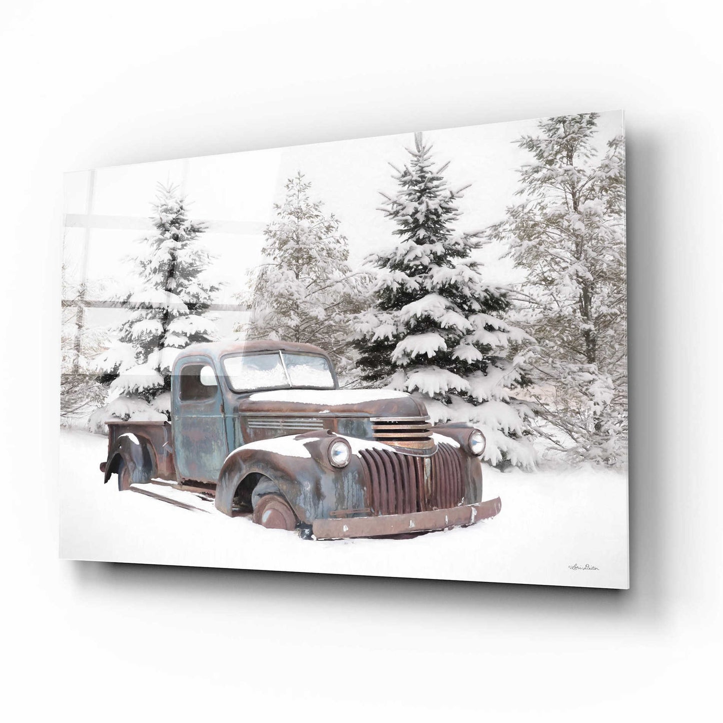 Epic Art 'Chevy at the Tree Farm' by Lori Deiter Acrylic Glass Wall Art,16x12