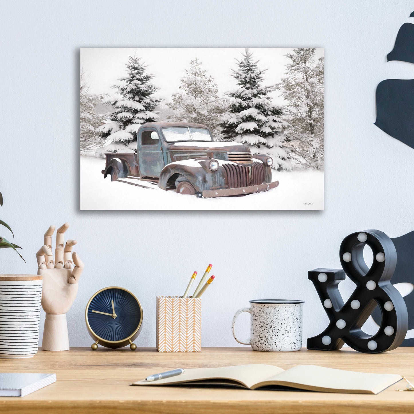 Epic Art 'Chevy at the Tree Farm' by Lori Deiter Acrylic Glass Wall Art,16x12