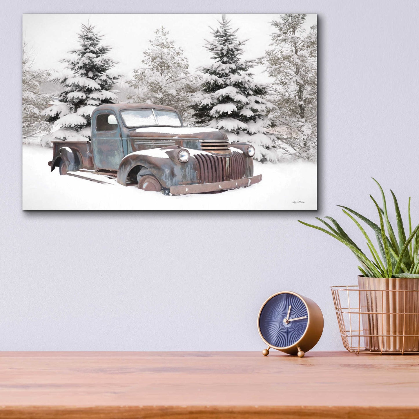 Epic Art 'Chevy at the Tree Farm' by Lori Deiter Acrylic Glass Wall Art,16x12