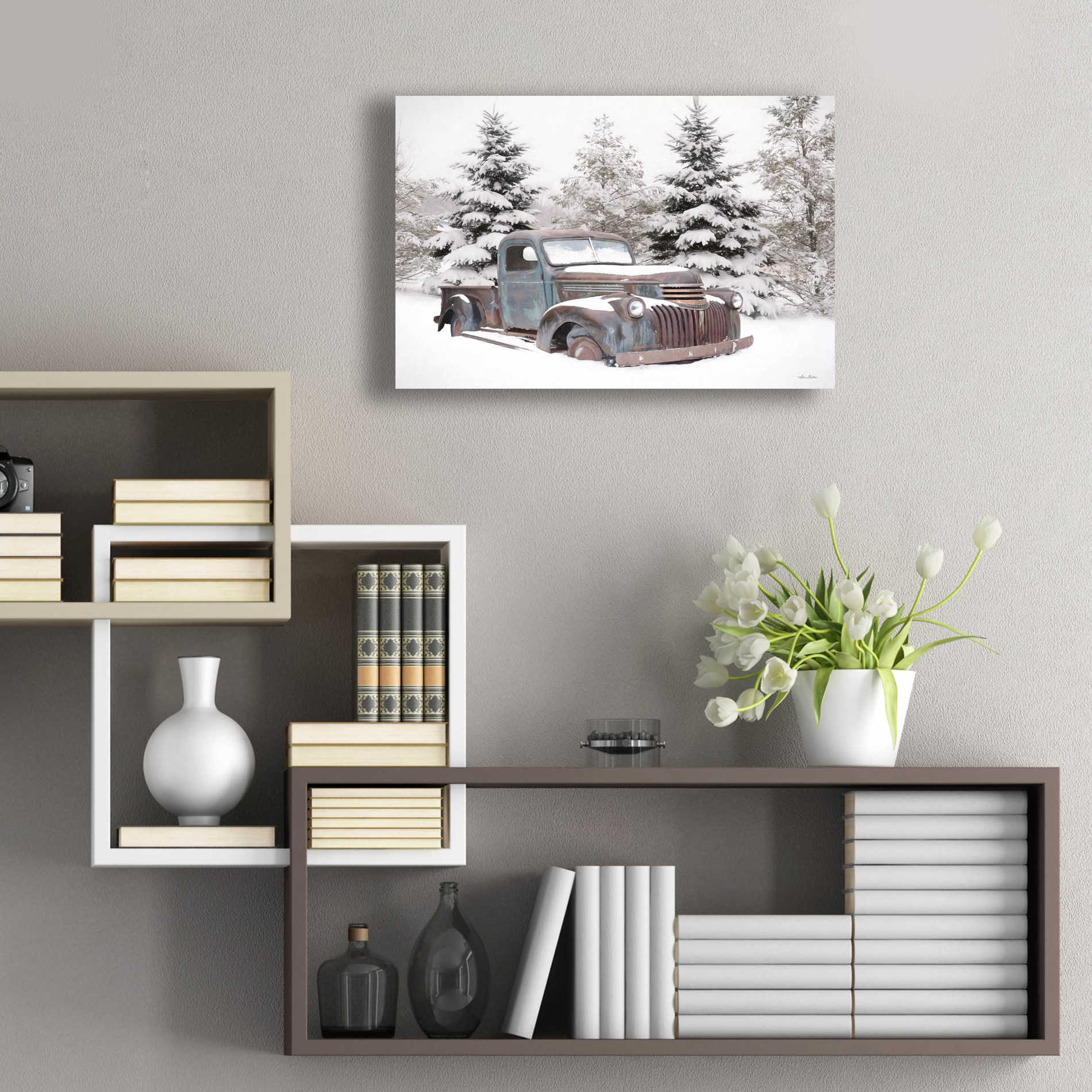 Epic Art 'Chevy at the Tree Farm' by Lori Deiter Acrylic Glass Wall Art,24x16