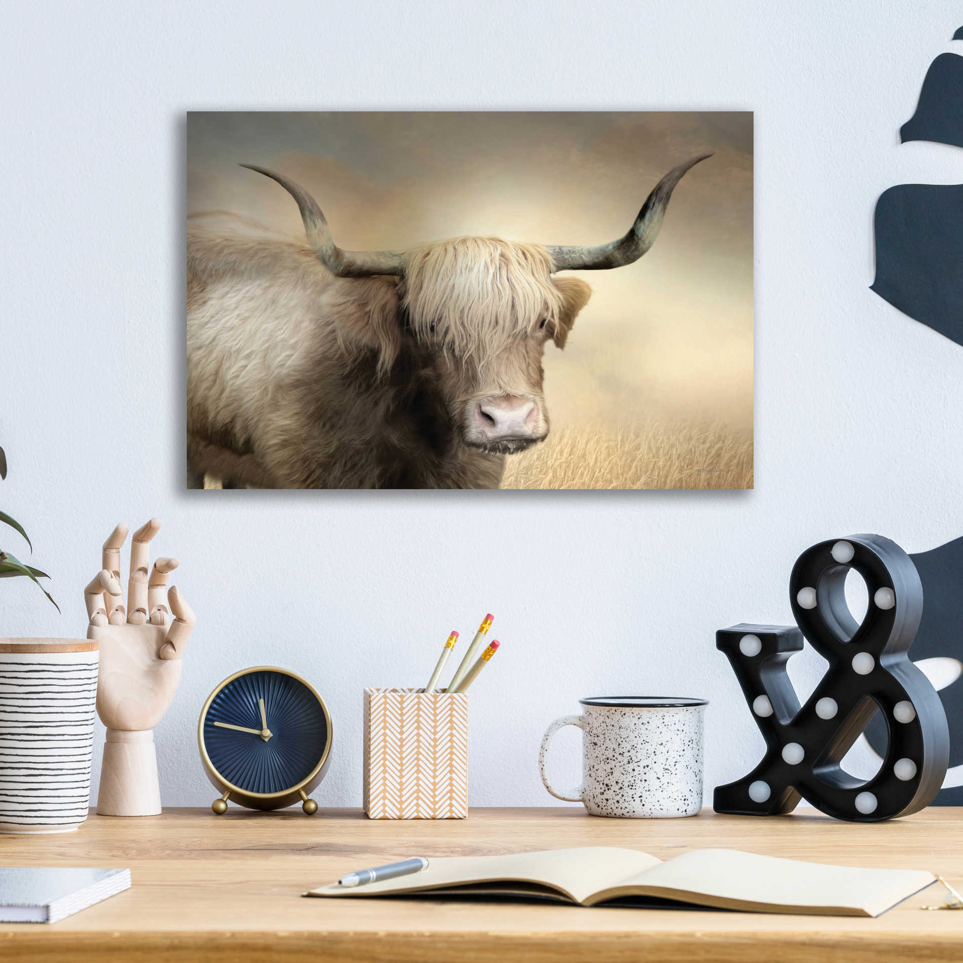 Epic Art 'Highland Cow in Golden Grass' by Lori Deiter Acrylic Glass Wall Art,16x12