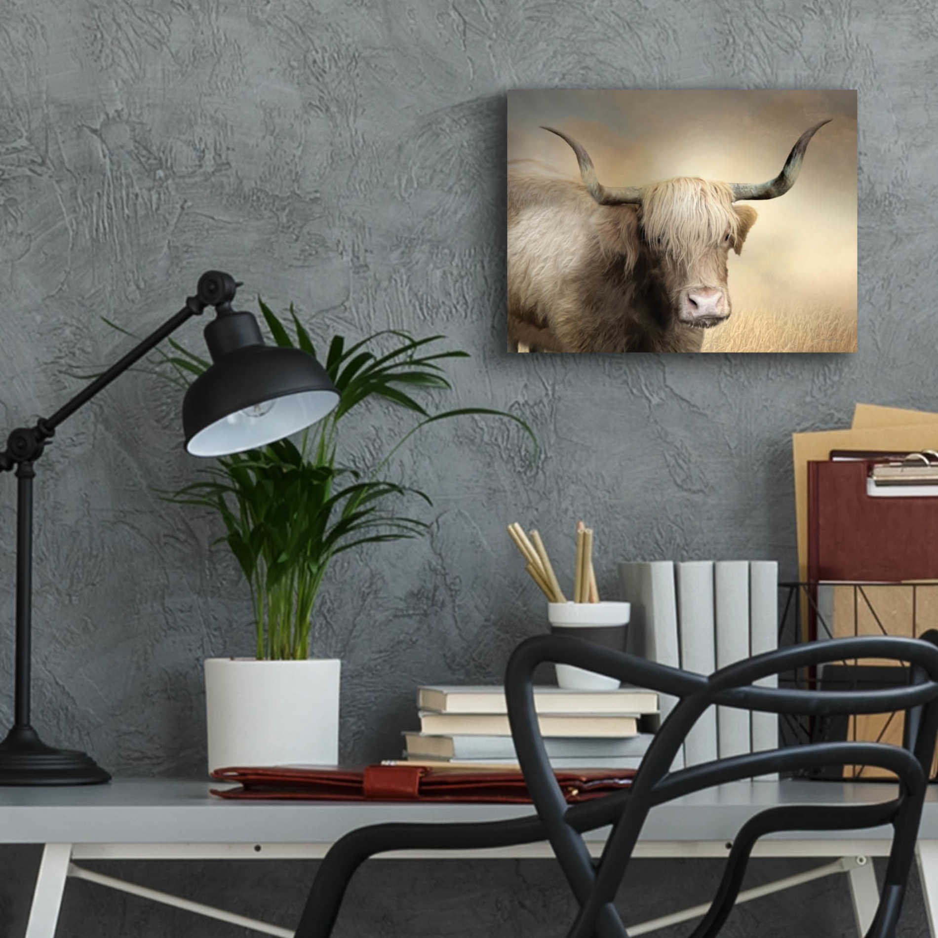 Epic Art 'Highland Cow in Golden Grass' by Lori Deiter Acrylic Glass Wall Art,16x12