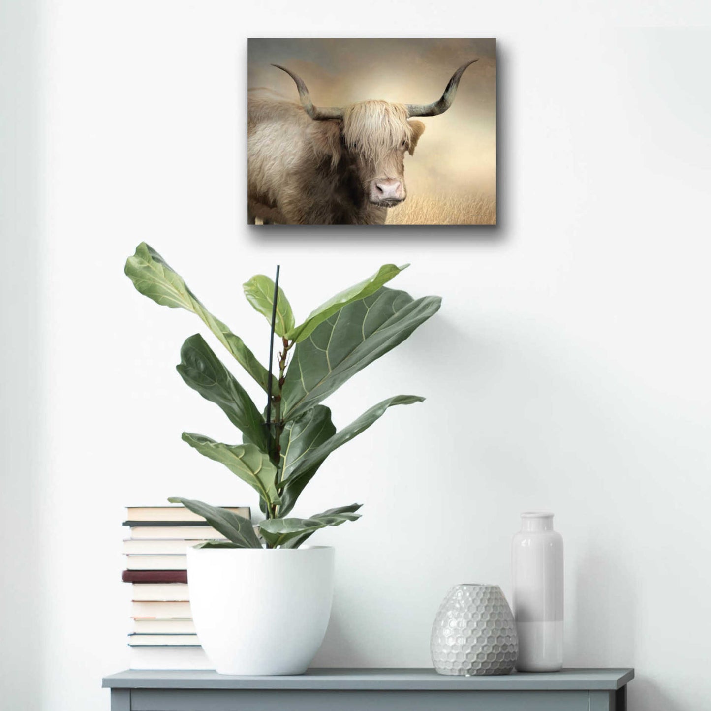 Epic Art 'Highland Cow in Golden Grass' by Lori Deiter Acrylic Glass Wall Art,16x12