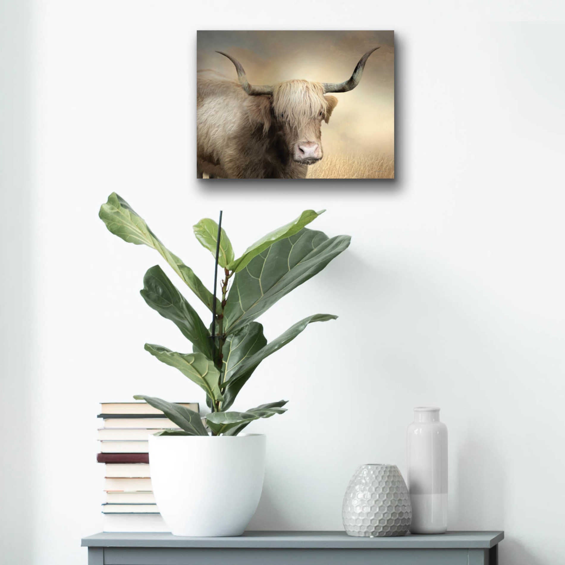 Epic Art 'Highland Cow in Golden Grass' by Lori Deiter Acrylic Glass Wall Art,16x12