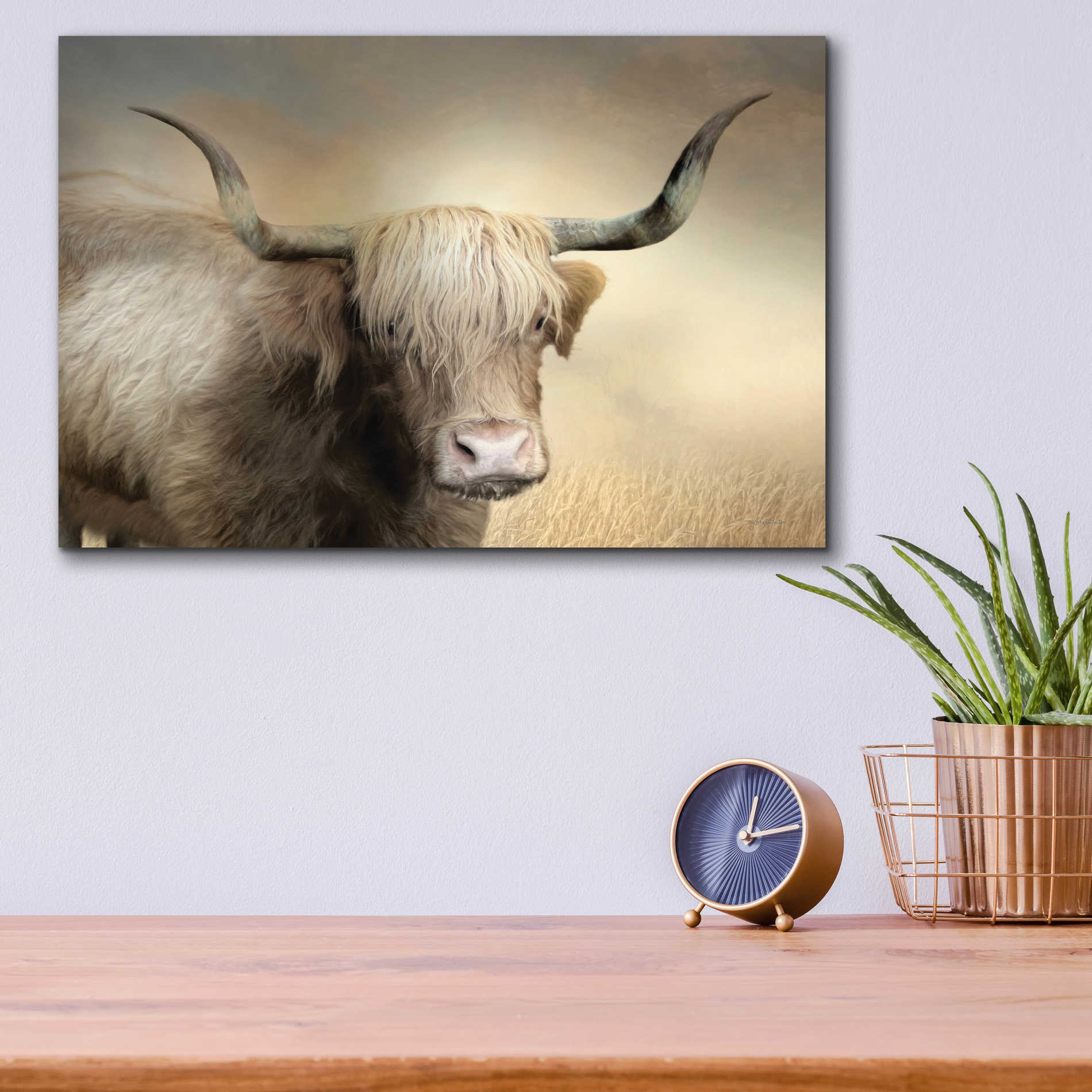 Epic Art 'Highland Cow in Golden Grass' by Lori Deiter Acrylic Glass Wall Art,16x12