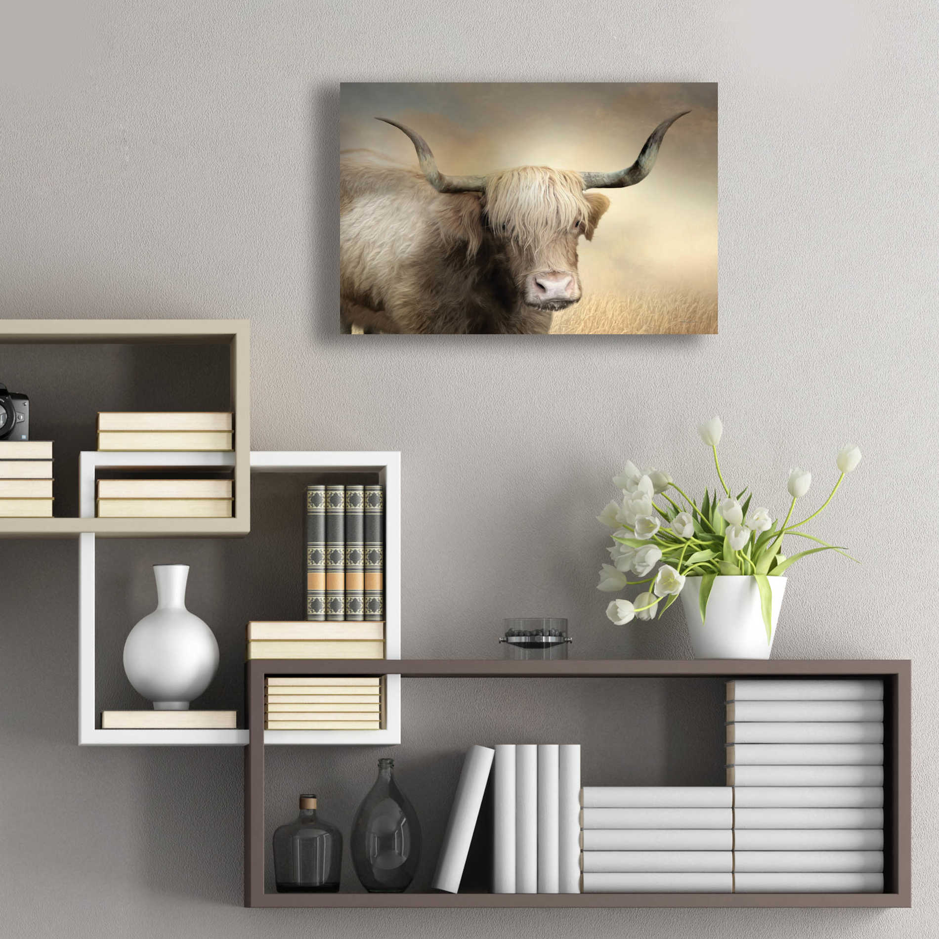 Epic Art 'Highland Cow in Golden Grass' by Lori Deiter Acrylic Glass Wall Art,24x16
