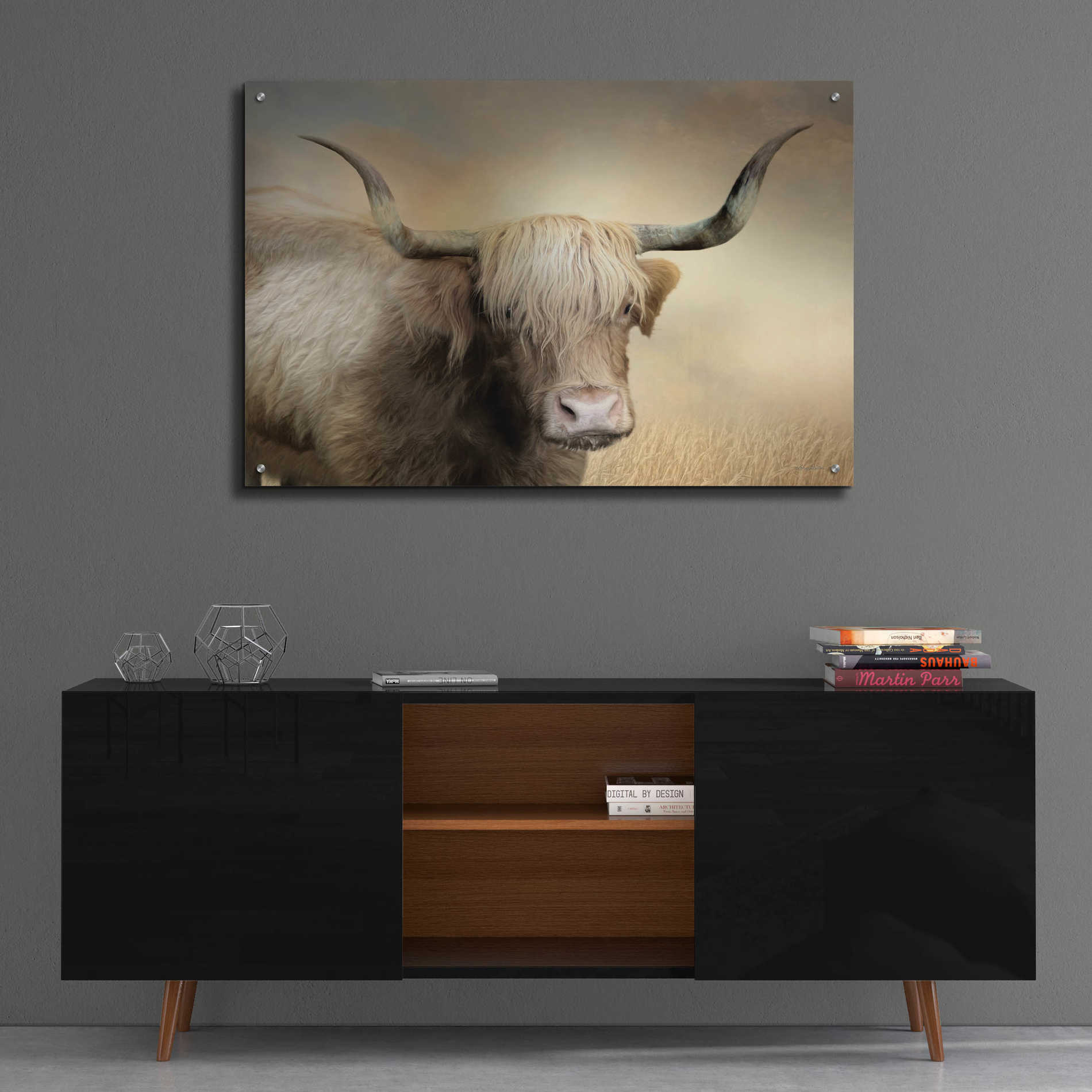 Epic Art 'Highland Cow in Golden Grass' by Lori Deiter Acrylic Glass Wall Art,36x24
