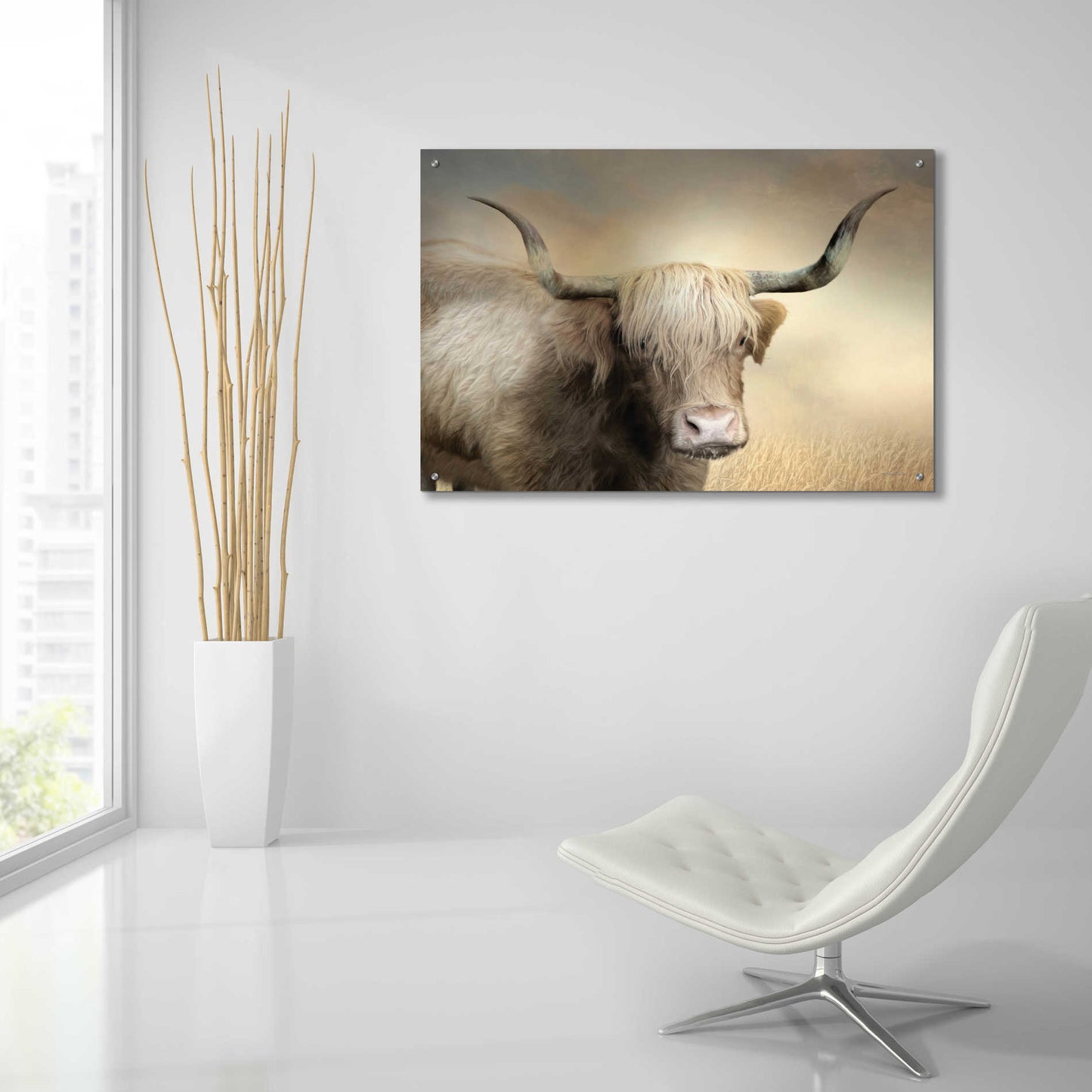 Epic Art 'Highland Cow in Golden Grass' by Lori Deiter Acrylic Glass Wall Art,36x24