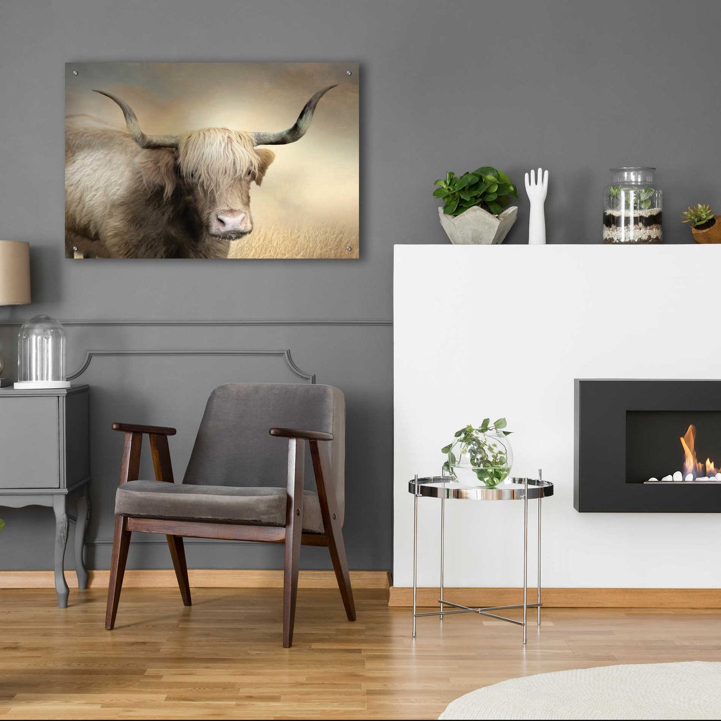 Epic Art 'Highland Cow in Golden Grass' by Lori Deiter Acrylic Glass Wall Art,36x24