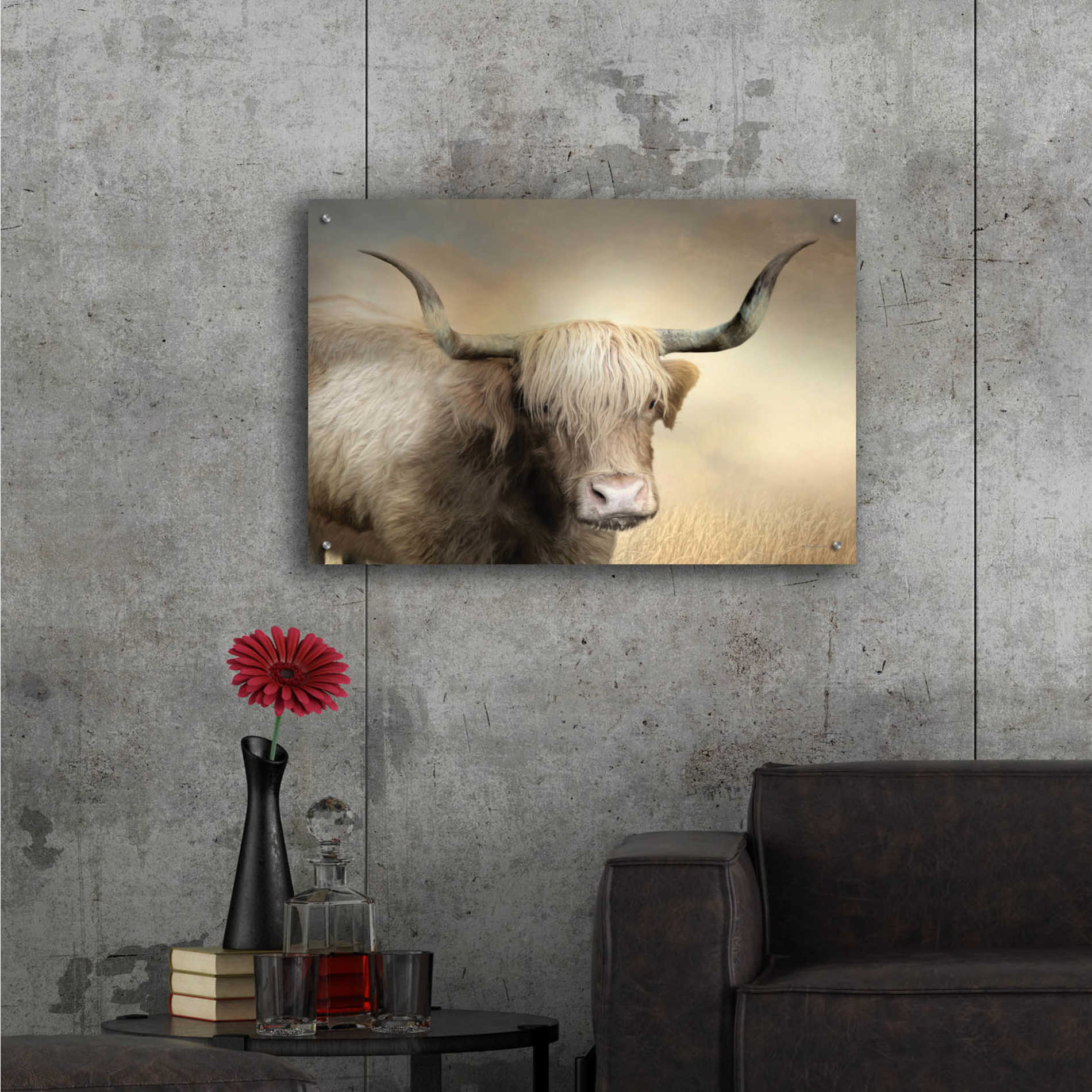 Epic Art 'Highland Cow in Golden Grass' by Lori Deiter Acrylic Glass Wall Art,36x24