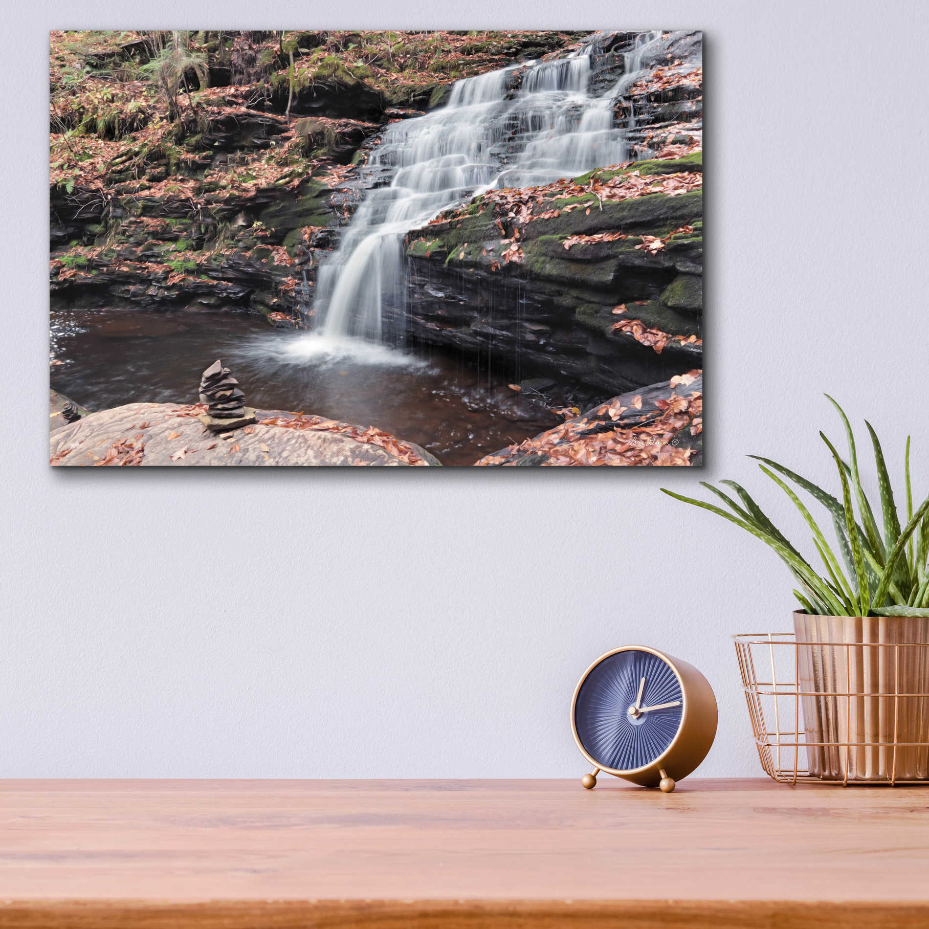 Epic Art 'Peaceful Day at Mohican Falls' by Lori Deiter Acrylic Glass Wall Art,16x12