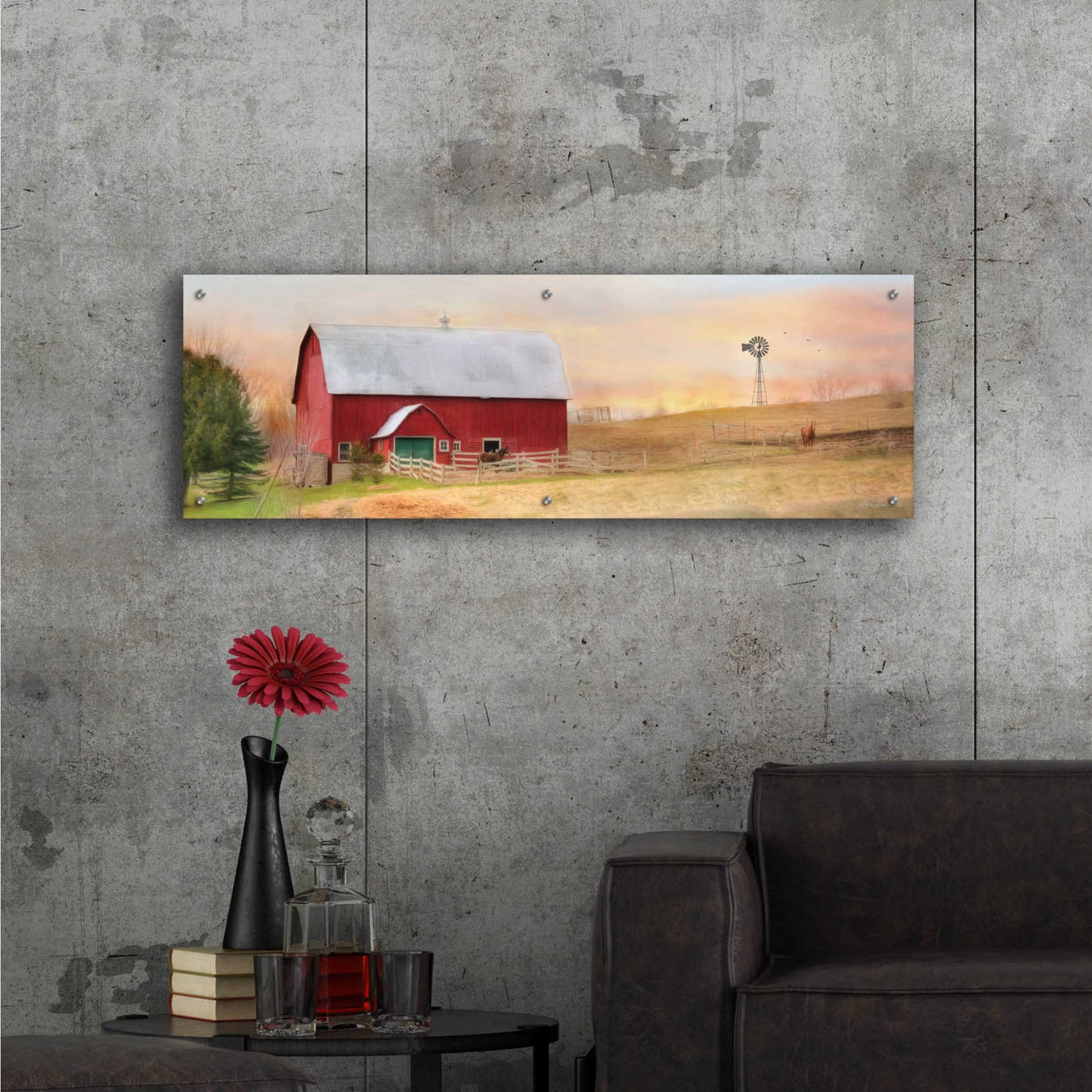 Epic Art 'Horse Farm' by Lori Deiter Acrylic Glass Wall Art,48x16