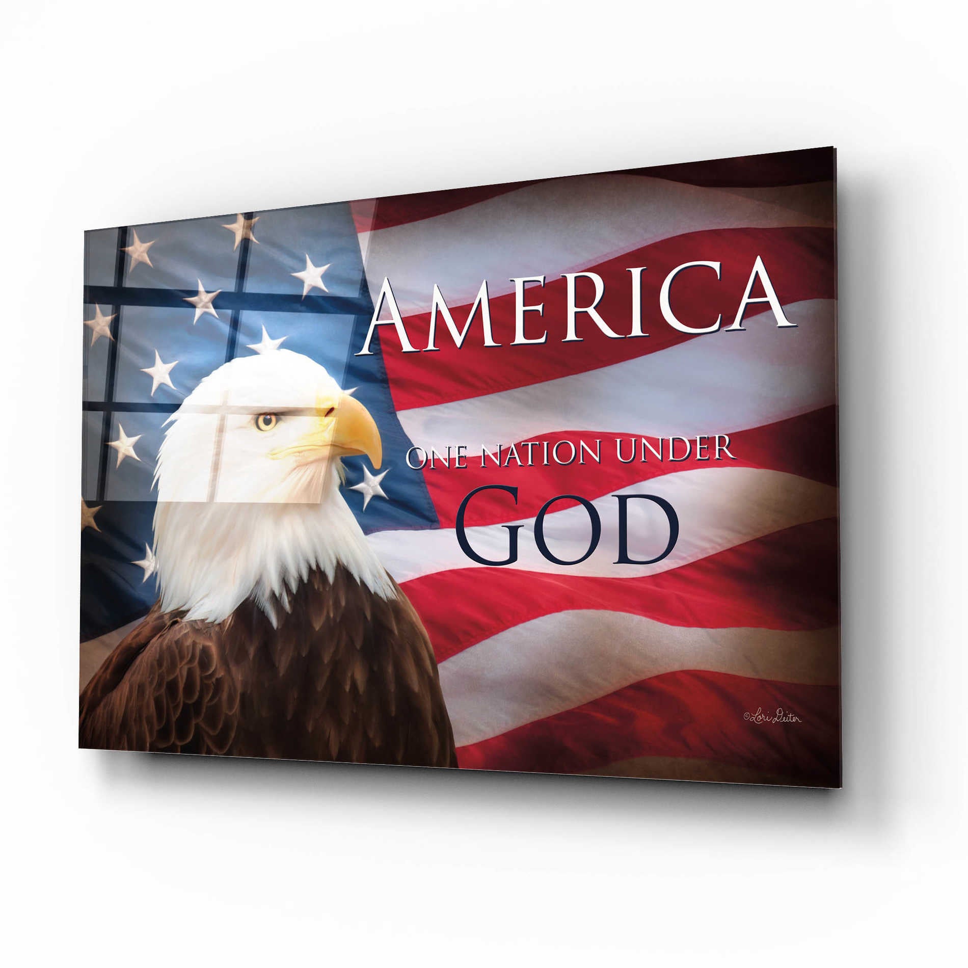 Epic Art 'One Nation Under God Flag' by Lori Deiter Acrylic Glass Wall Art,16x12