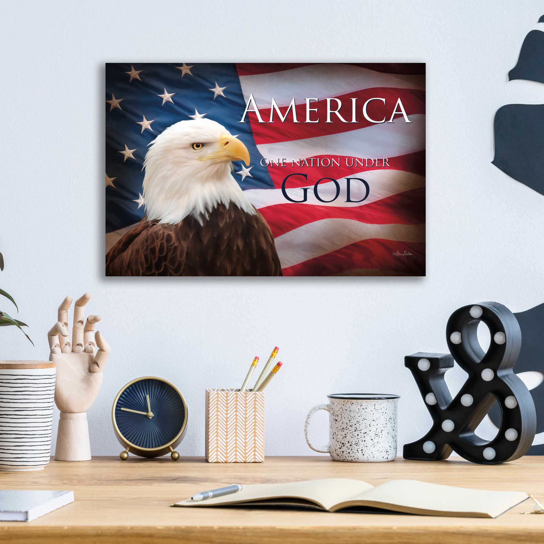 Epic Art 'One Nation Under God Flag' by Lori Deiter Acrylic Glass Wall Art,16x12