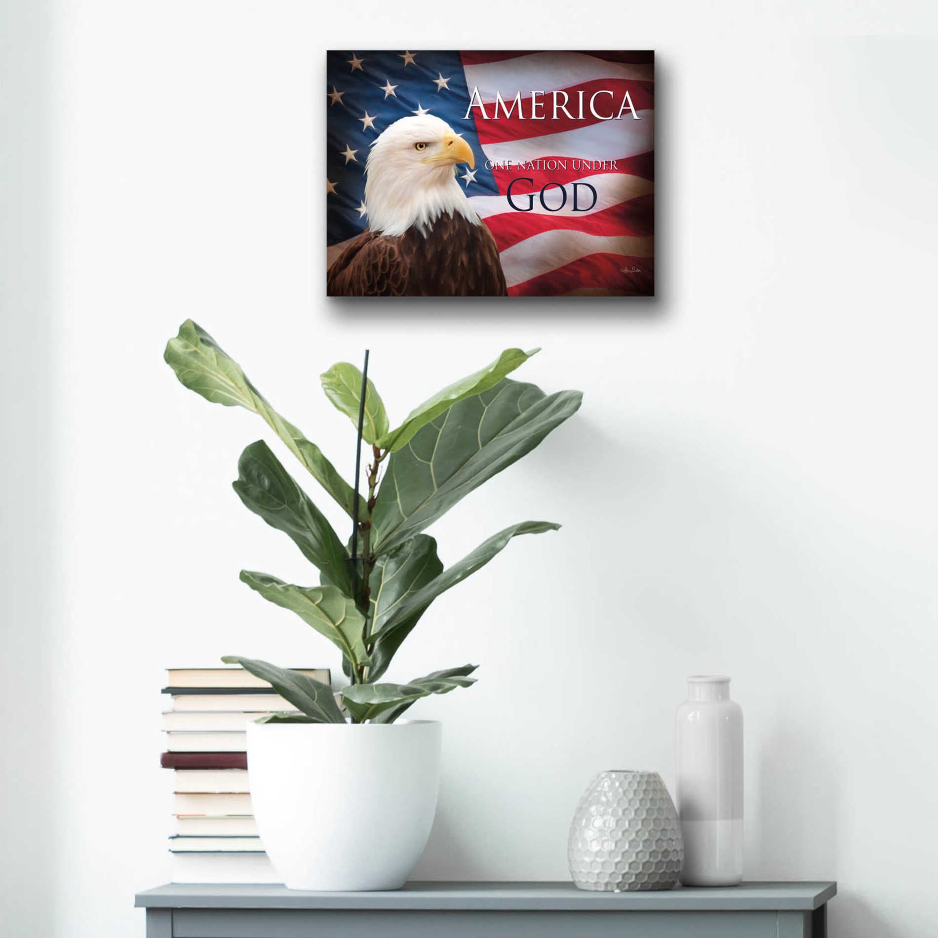 Epic Art 'One Nation Under God Flag' by Lori Deiter Acrylic Glass Wall Art,16x12