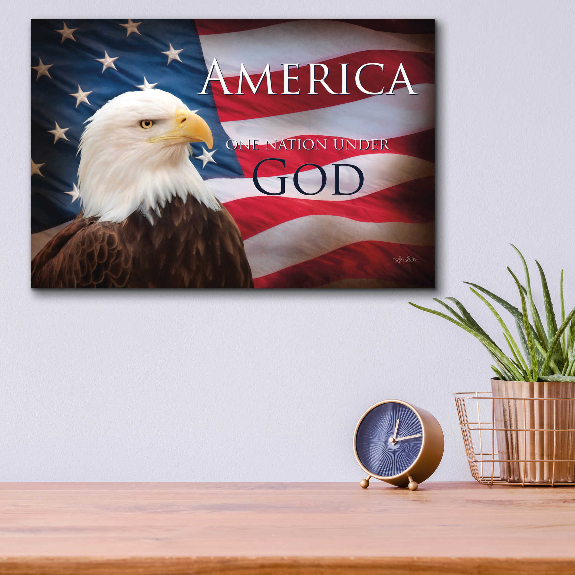 Epic Art 'One Nation Under God Flag' by Lori Deiter Acrylic Glass Wall Art,16x12