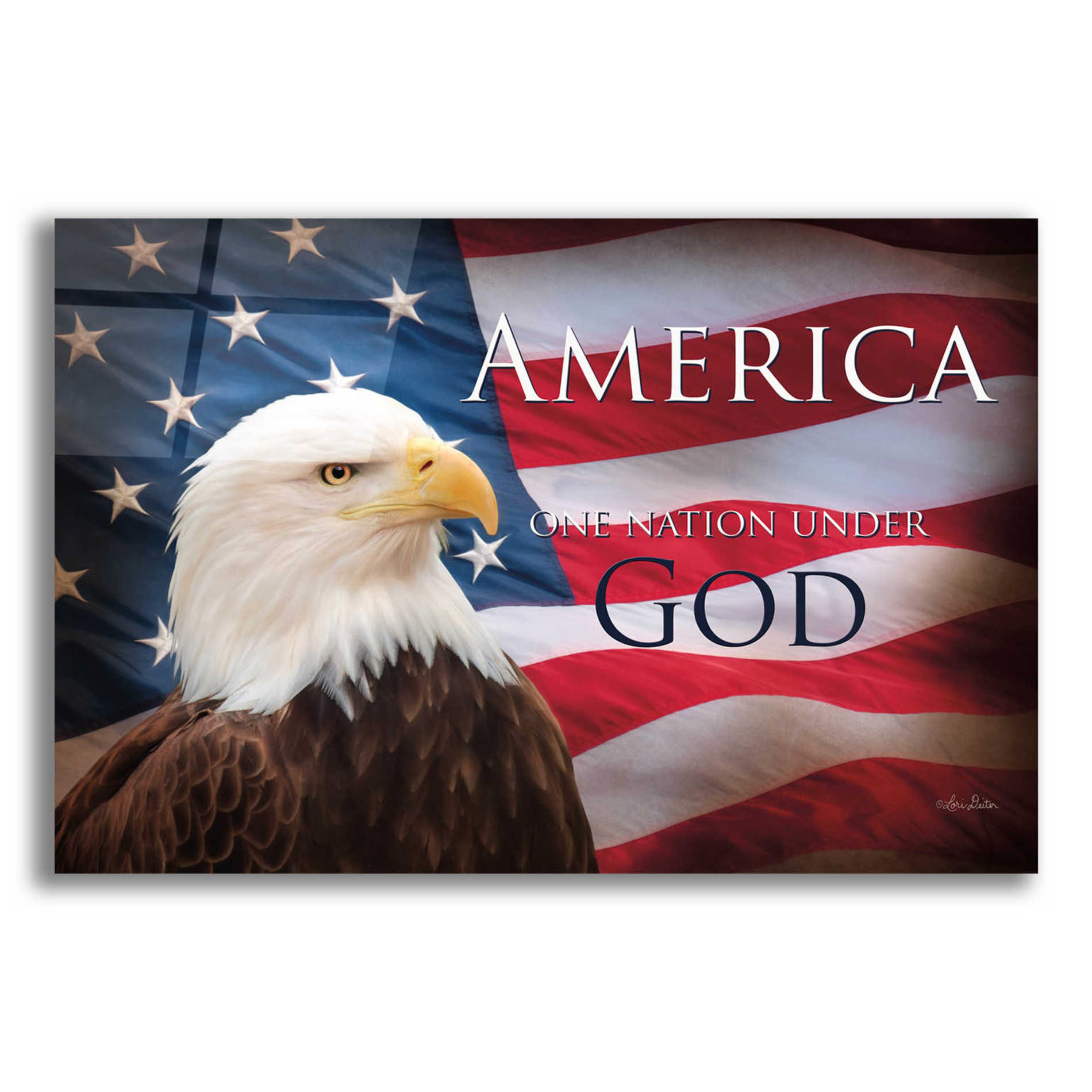 Epic Art 'One Nation Under God Flag' by Lori Deiter Acrylic Glass Wall Art,16x12