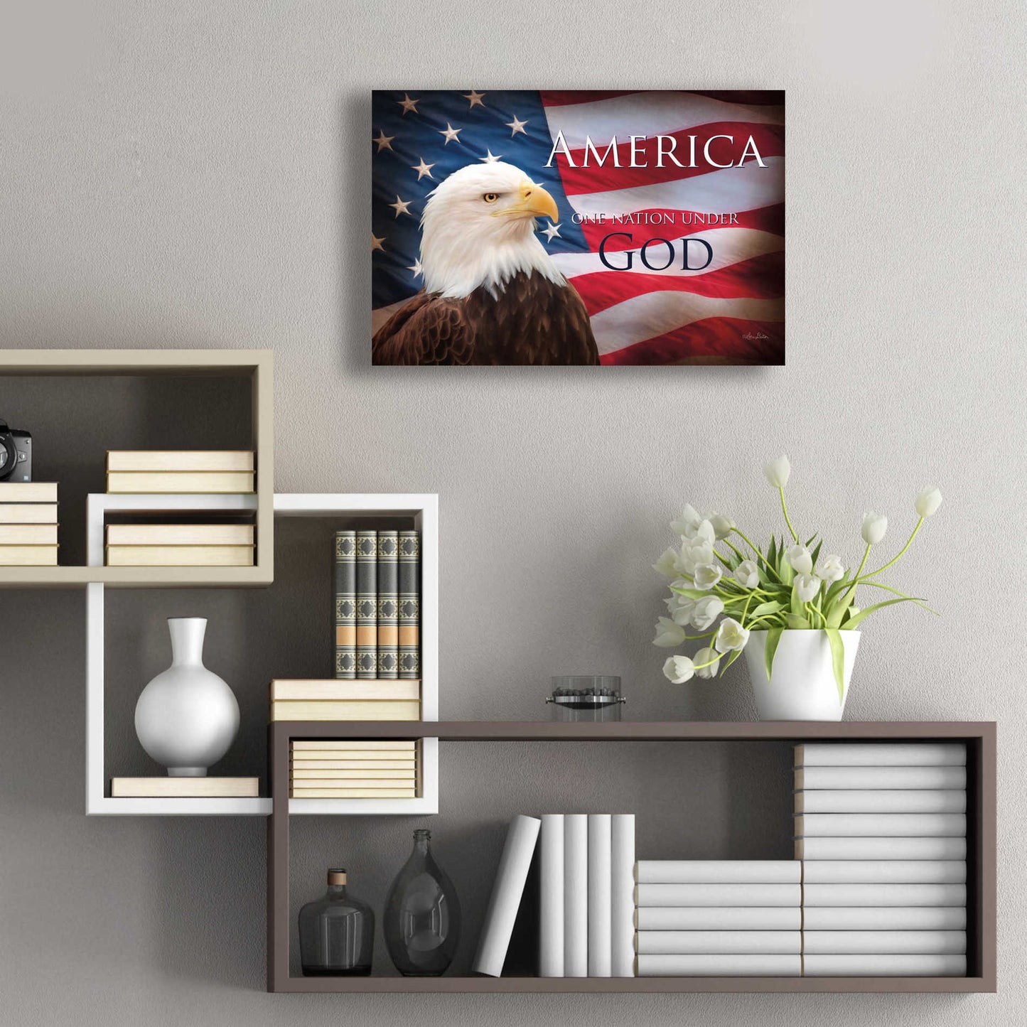 Epic Art 'One Nation Under God Flag' by Lori Deiter Acrylic Glass Wall Art,24x16