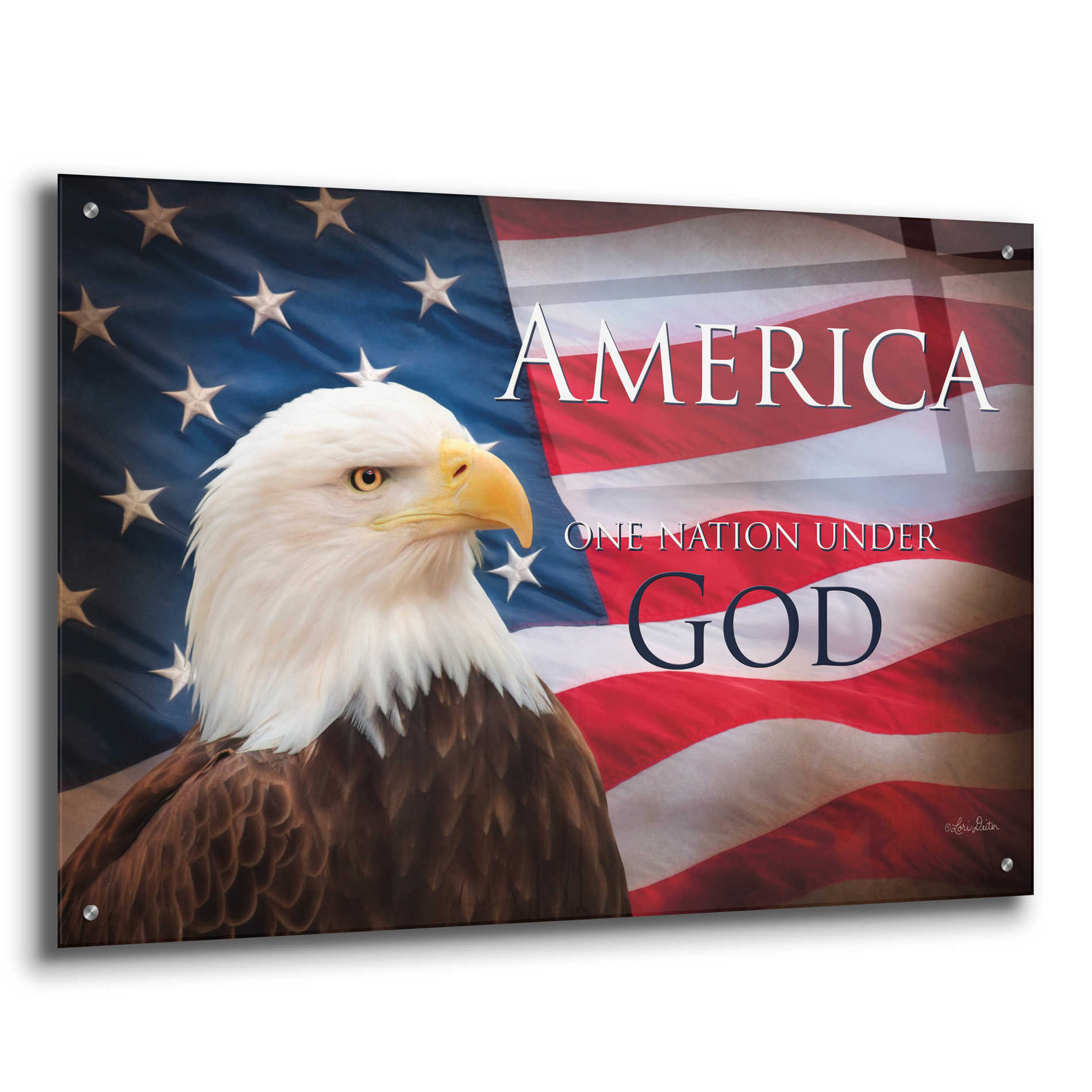 Epic Art 'One Nation Under God Flag' by Lori Deiter Acrylic Glass Wall Art,36x24