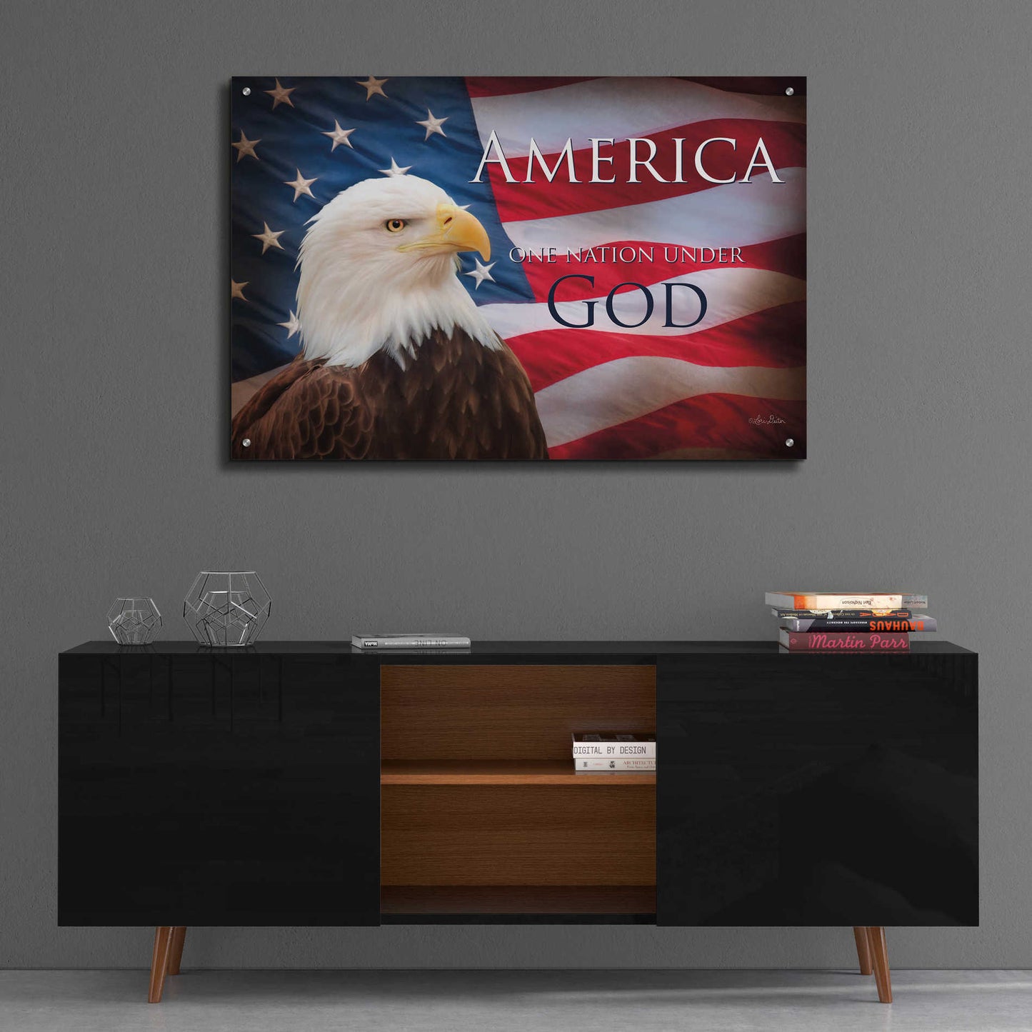 Epic Art 'One Nation Under God Flag' by Lori Deiter Acrylic Glass Wall Art,36x24