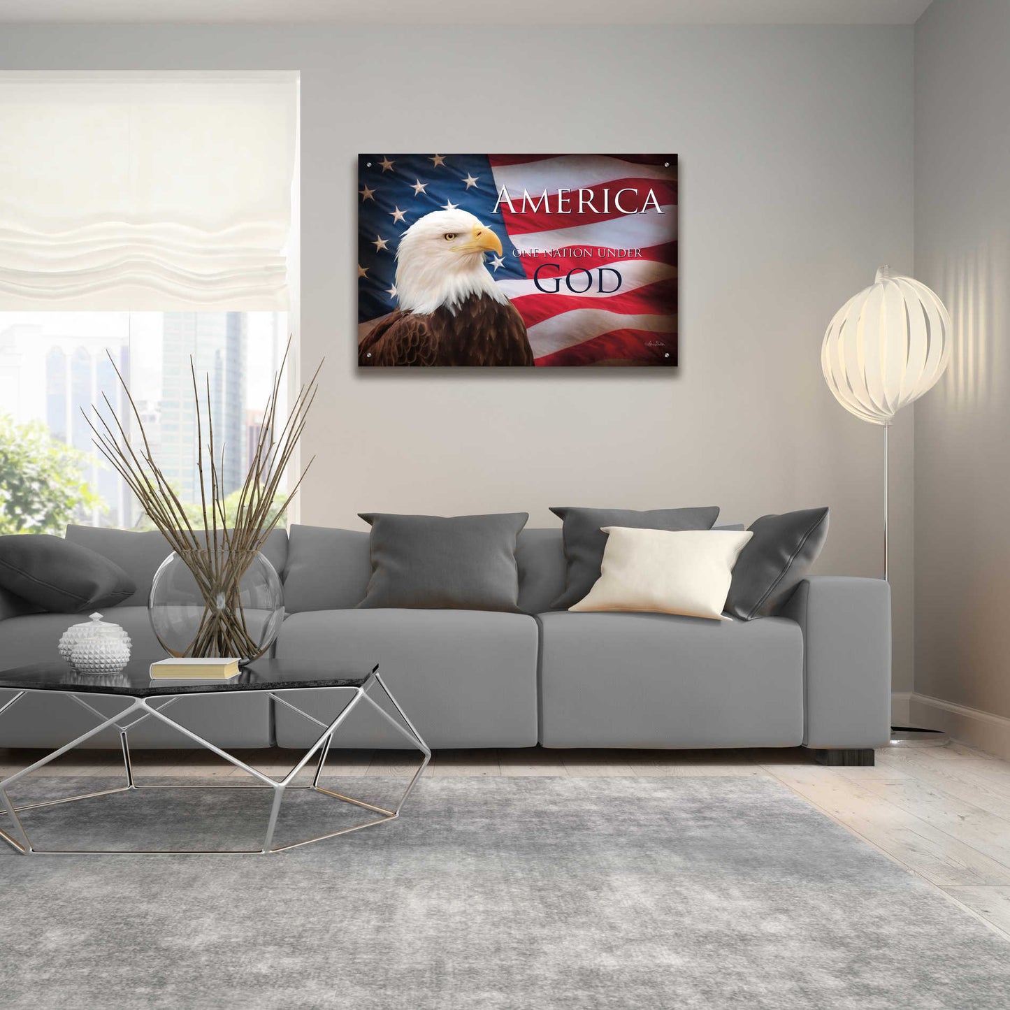 Epic Art 'One Nation Under God Flag' by Lori Deiter Acrylic Glass Wall Art,36x24