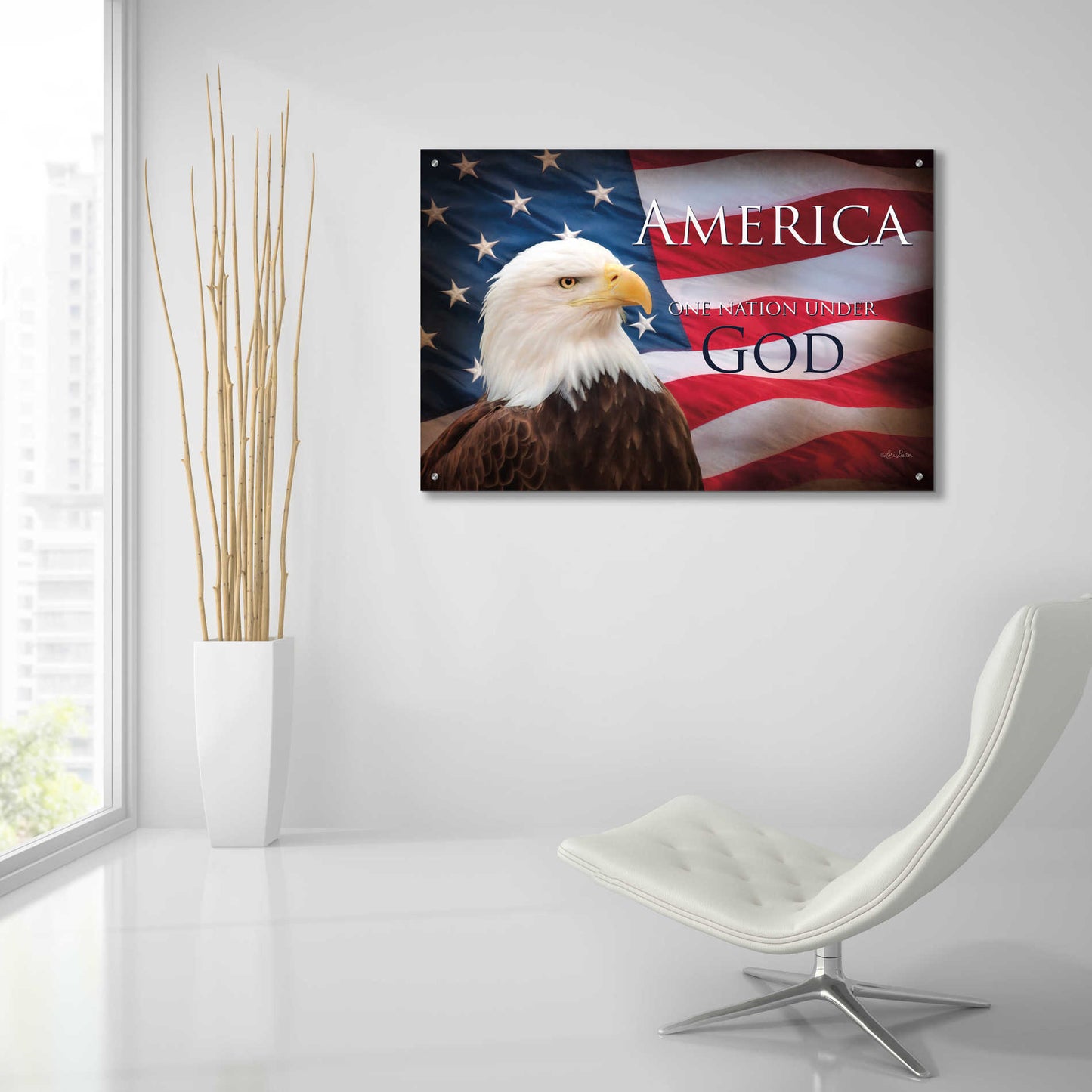 Epic Art 'One Nation Under God Flag' by Lori Deiter Acrylic Glass Wall Art,36x24