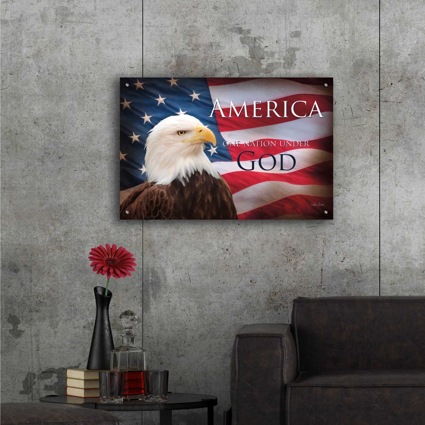 Epic Art 'One Nation Under God Flag' by Lori Deiter Acrylic Glass Wall Art,36x24