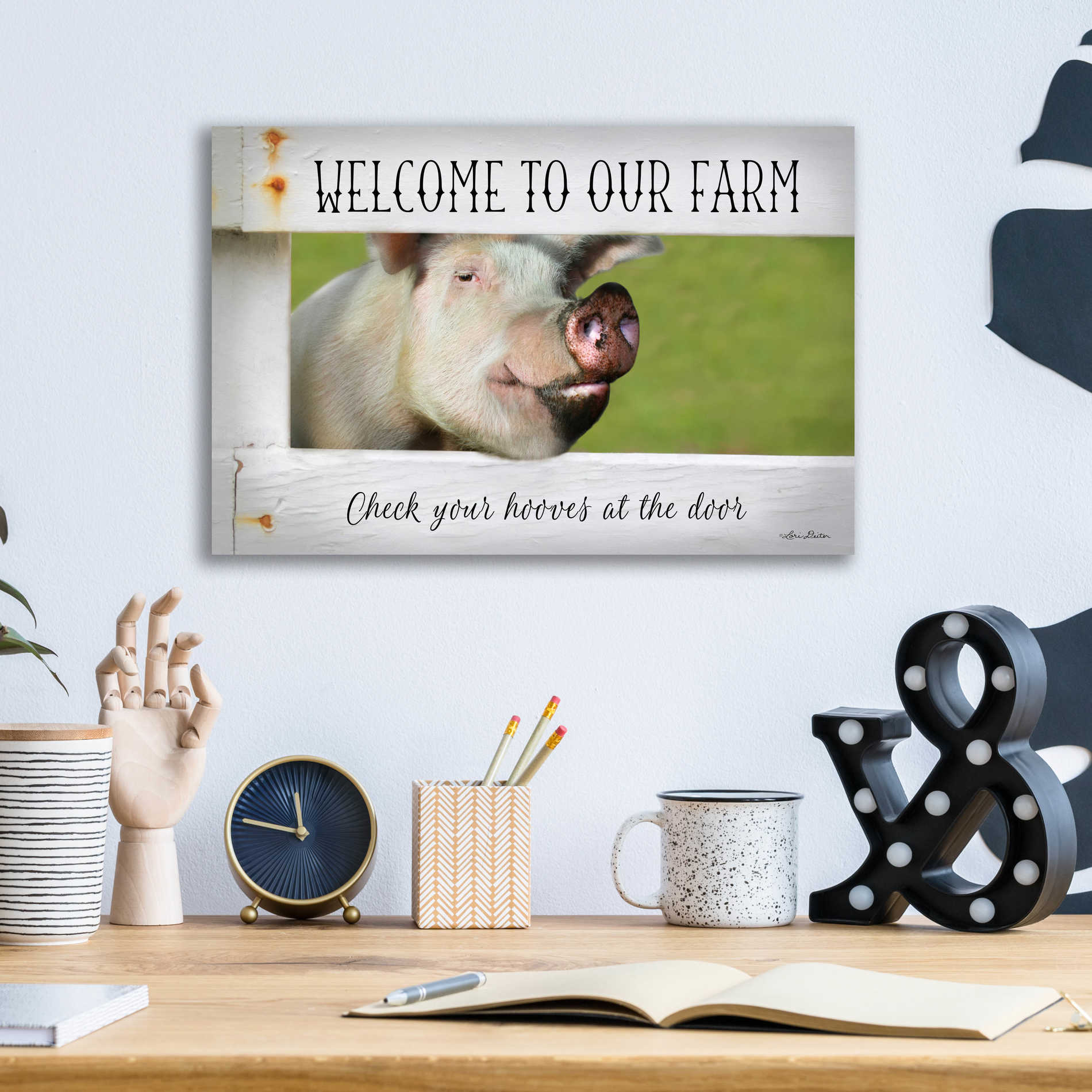 Epic Art 'Welcome Pig' by Lori Deiter Acrylic Glass Wall Art,16x12