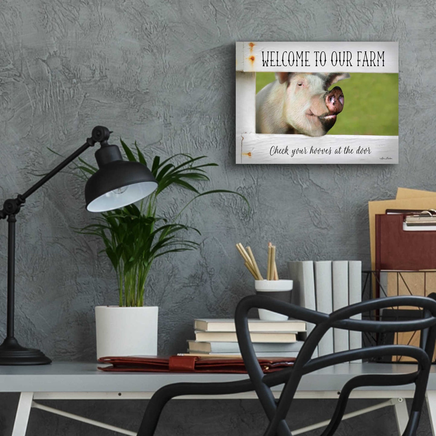 Epic Art 'Welcome Pig' by Lori Deiter Acrylic Glass Wall Art,16x12