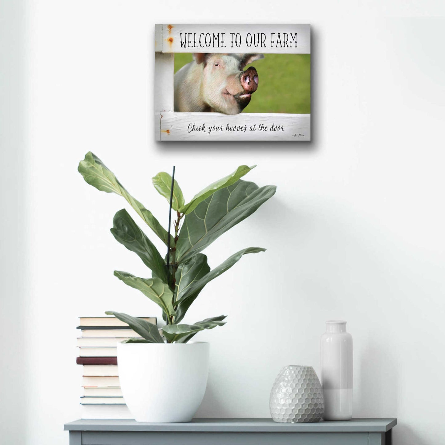 Epic Art 'Welcome Pig' by Lori Deiter Acrylic Glass Wall Art,16x12