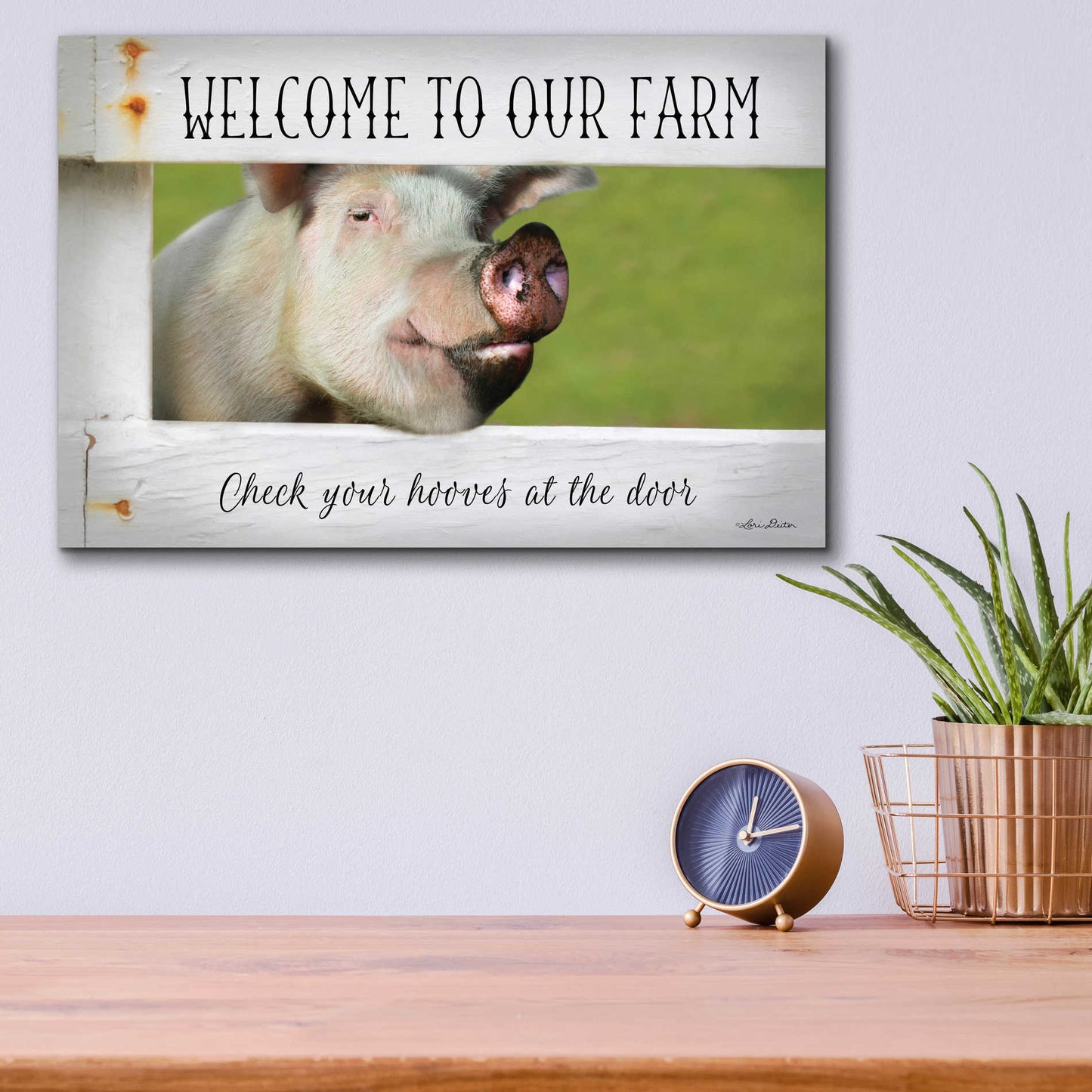 Epic Art 'Welcome Pig' by Lori Deiter Acrylic Glass Wall Art,16x12