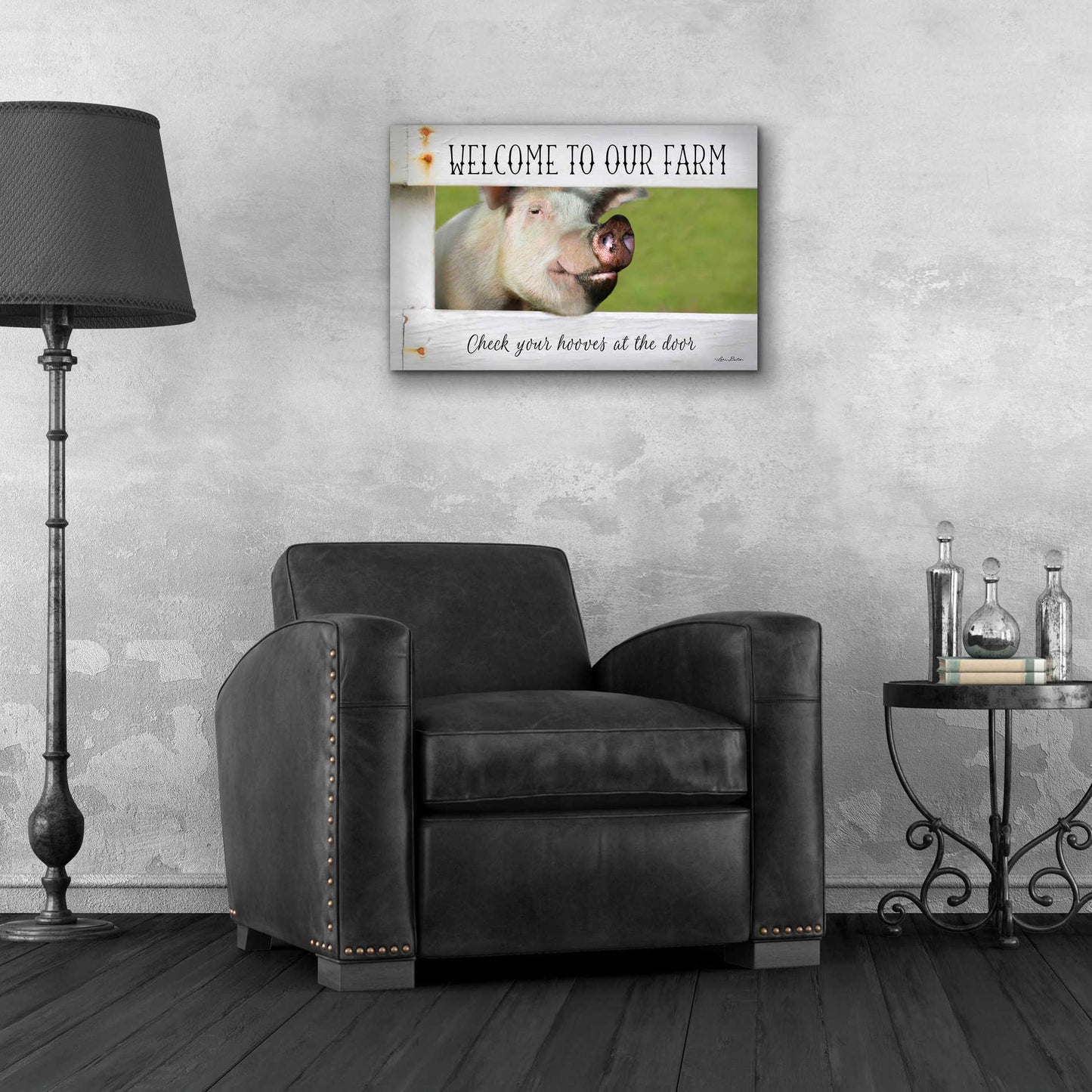 Epic Art 'Welcome Pig' by Lori Deiter Acrylic Glass Wall Art,24x16